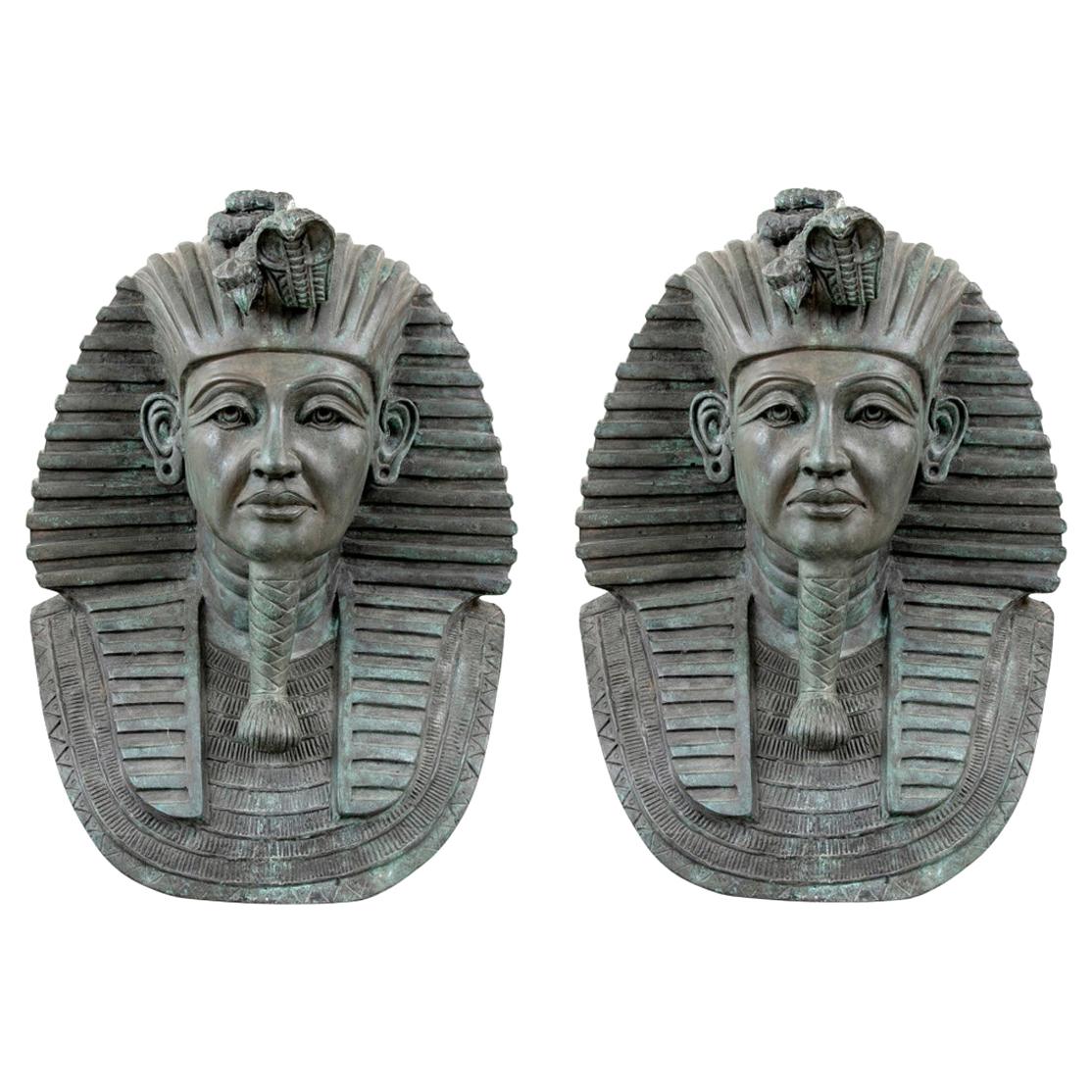Pair of Large Cast Bronze Busts of Egyptian Pharaohs
