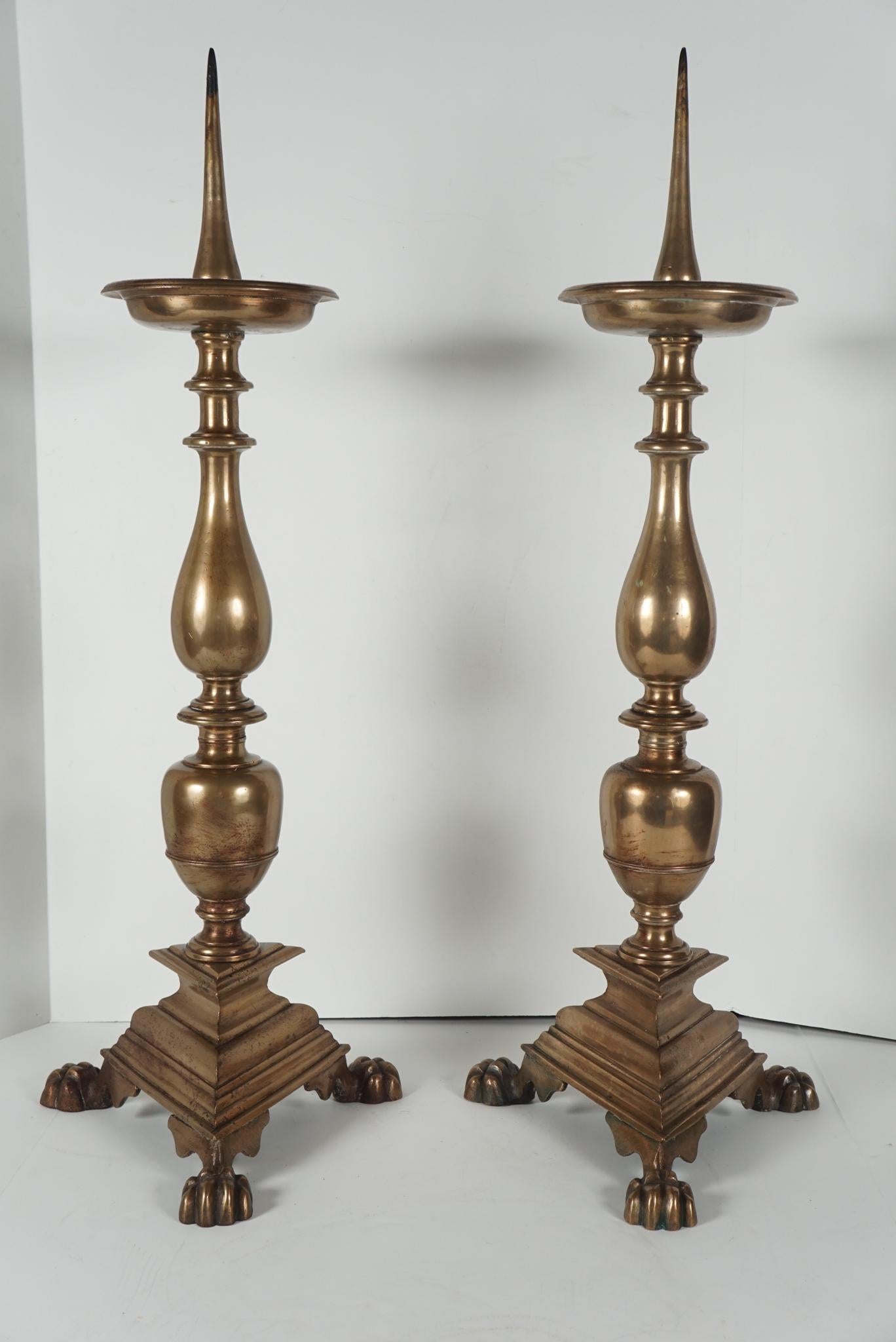 Pair of Large Cast Bronze Late 18th Century Continental Pricket Candlesticks 4