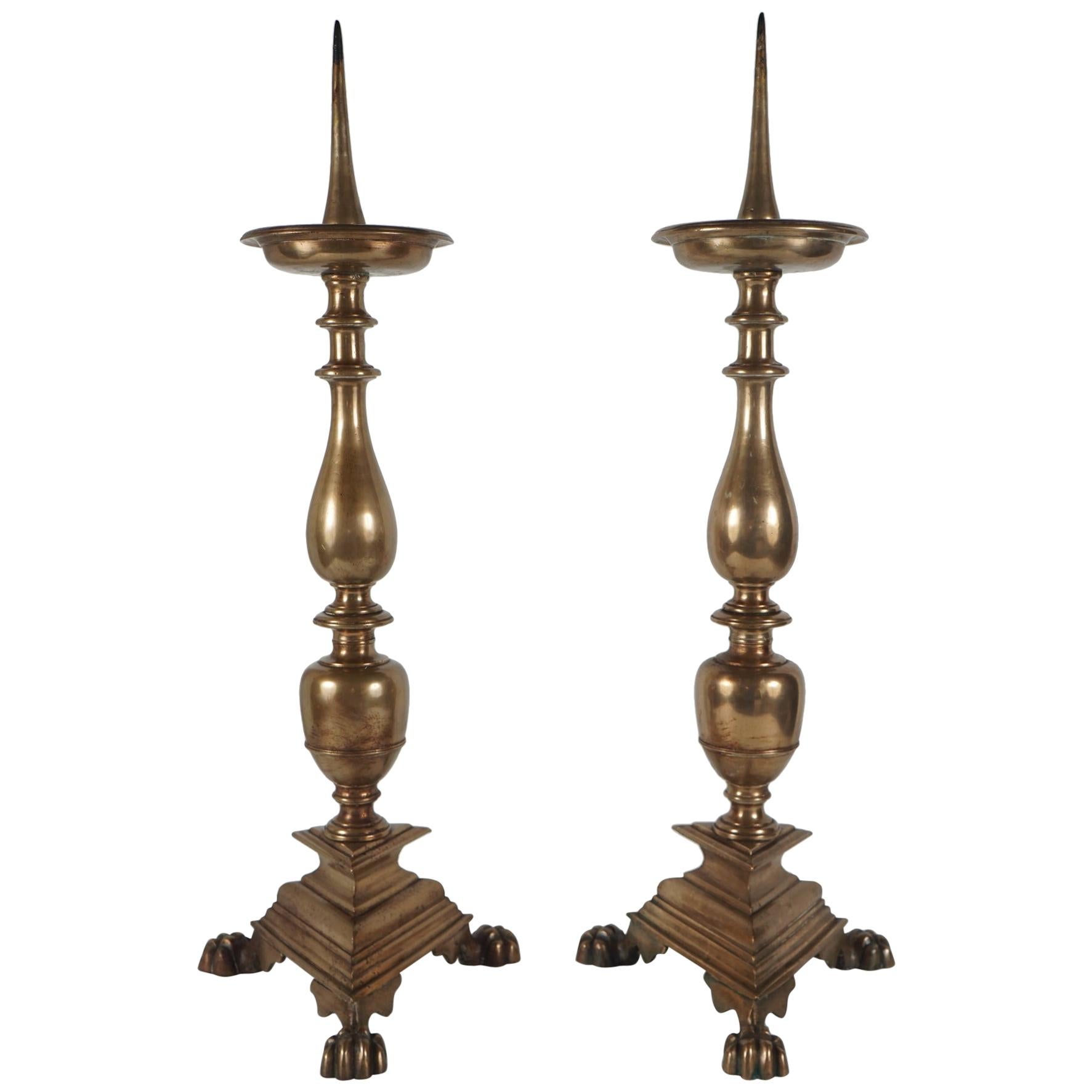 Pair of Large Cast Bronze Late 18th Century Continental Pricket Candlesticks