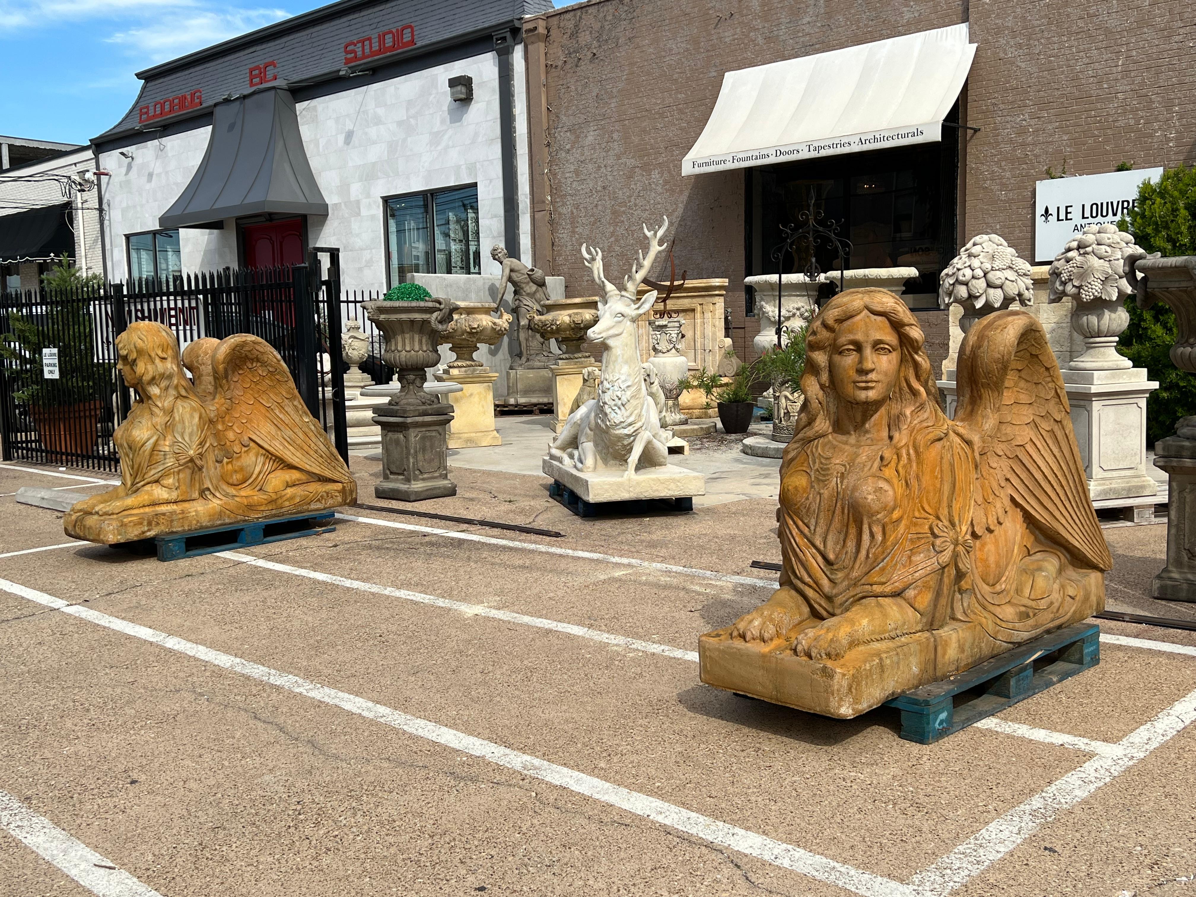 Pair of Large Cast Garden Sphinxes from Northern France 9