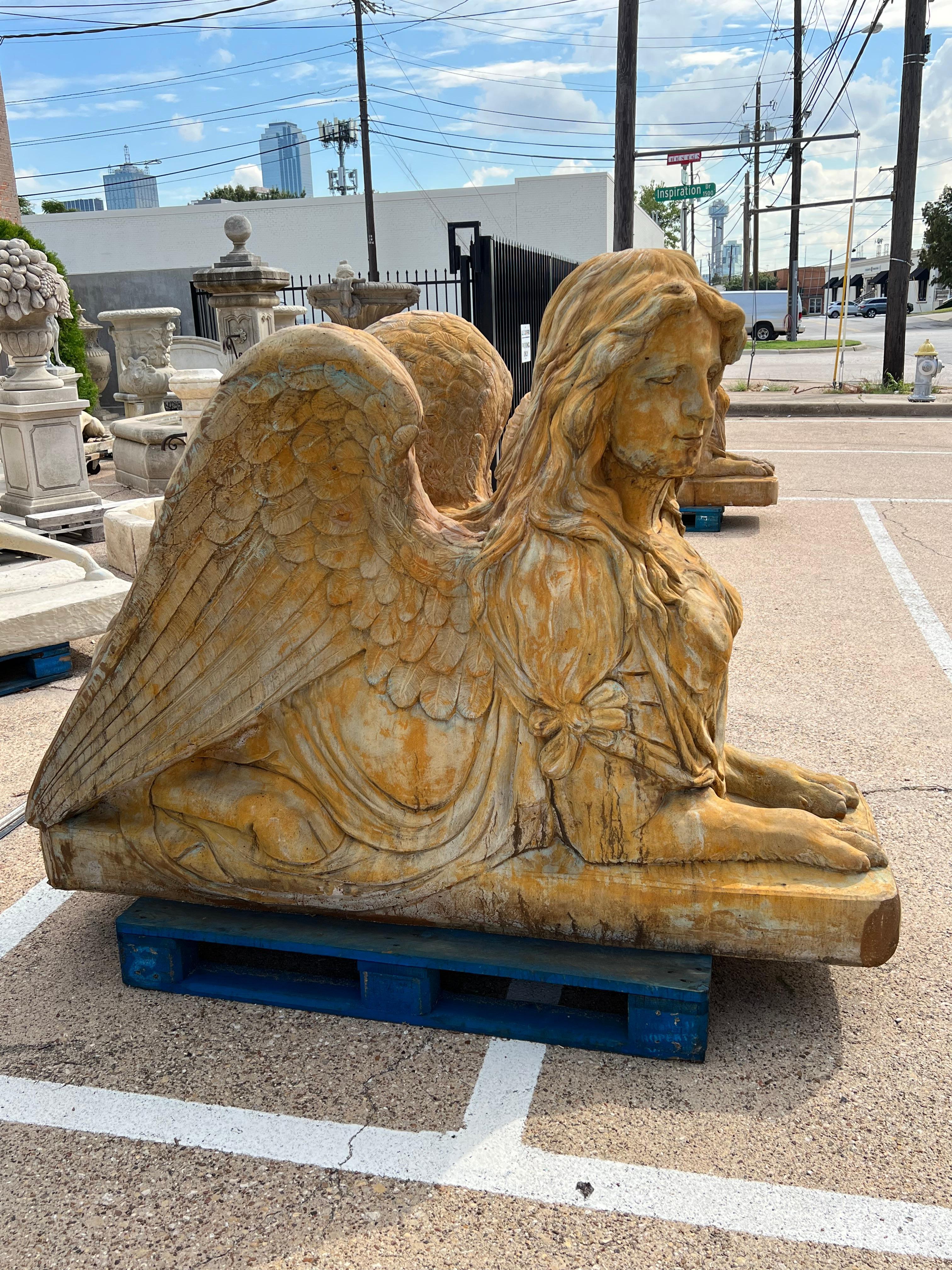 Pair of Large Cast Garden Sphinxes from Northern France In Good Condition In Dallas, TX