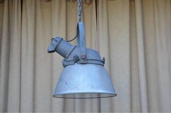 Pair of Large Cast Iron, Aluminum and Glass Industrial Hanging Lights