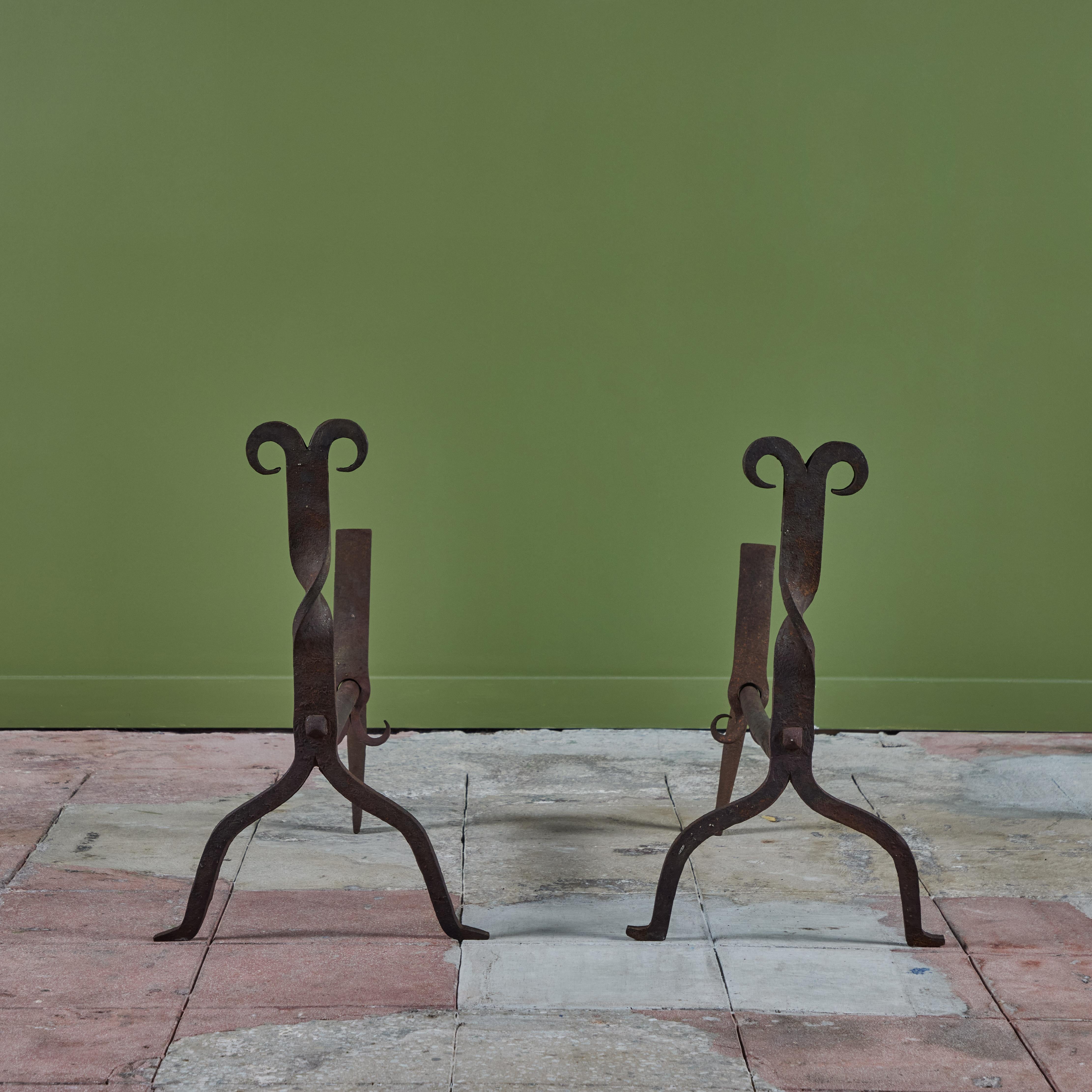 Pair of Large Cast Iron Arts and Crafts Andirons For Sale 5