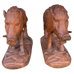 Pair of Large Cast Iron Boar 20th Century
