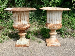 Pair of  Large Cast Iron Garden Urns, Garden Planters