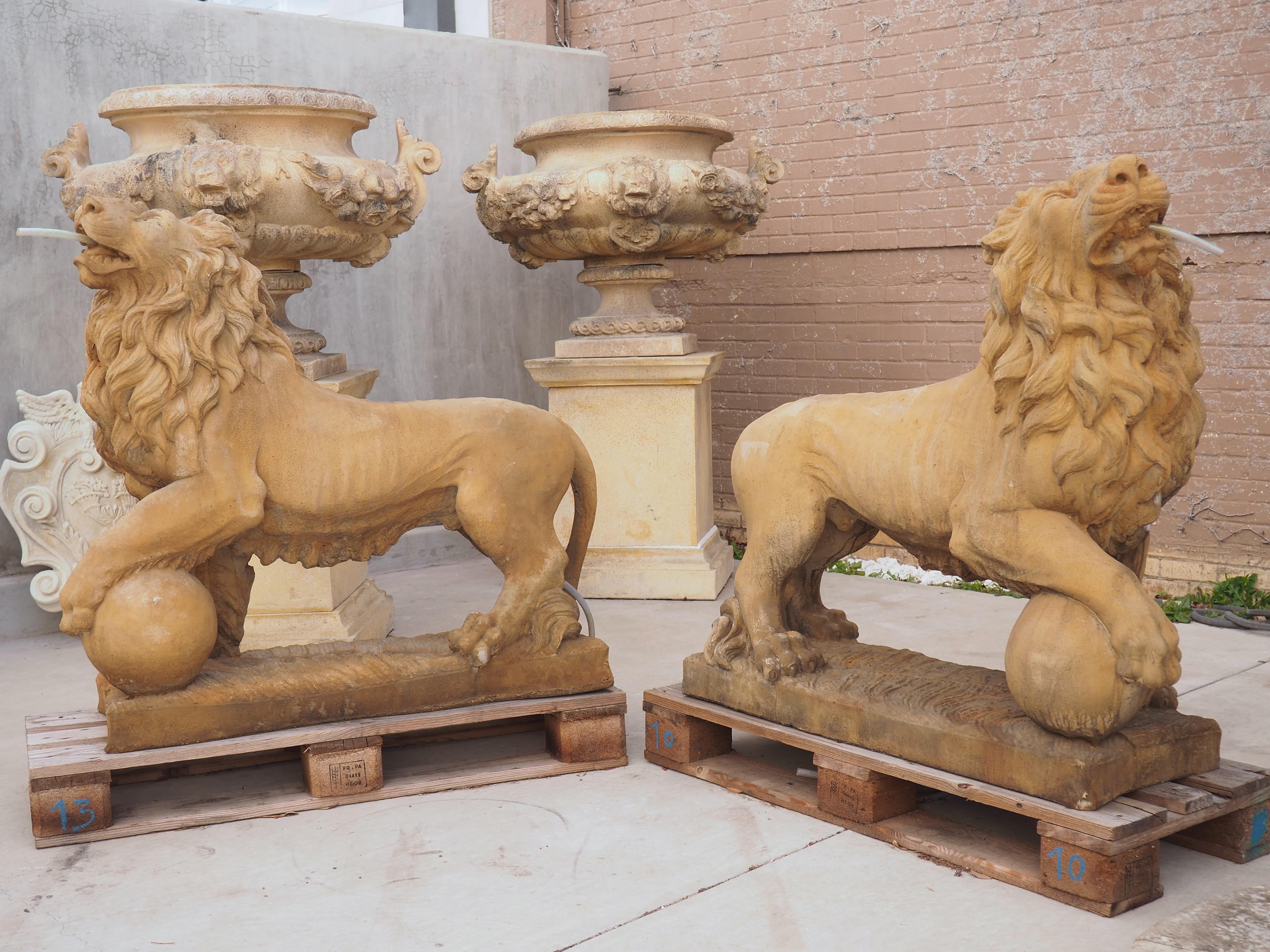 Pair of Large Cast Medici Lion Statues or Fountain Elements from France 11