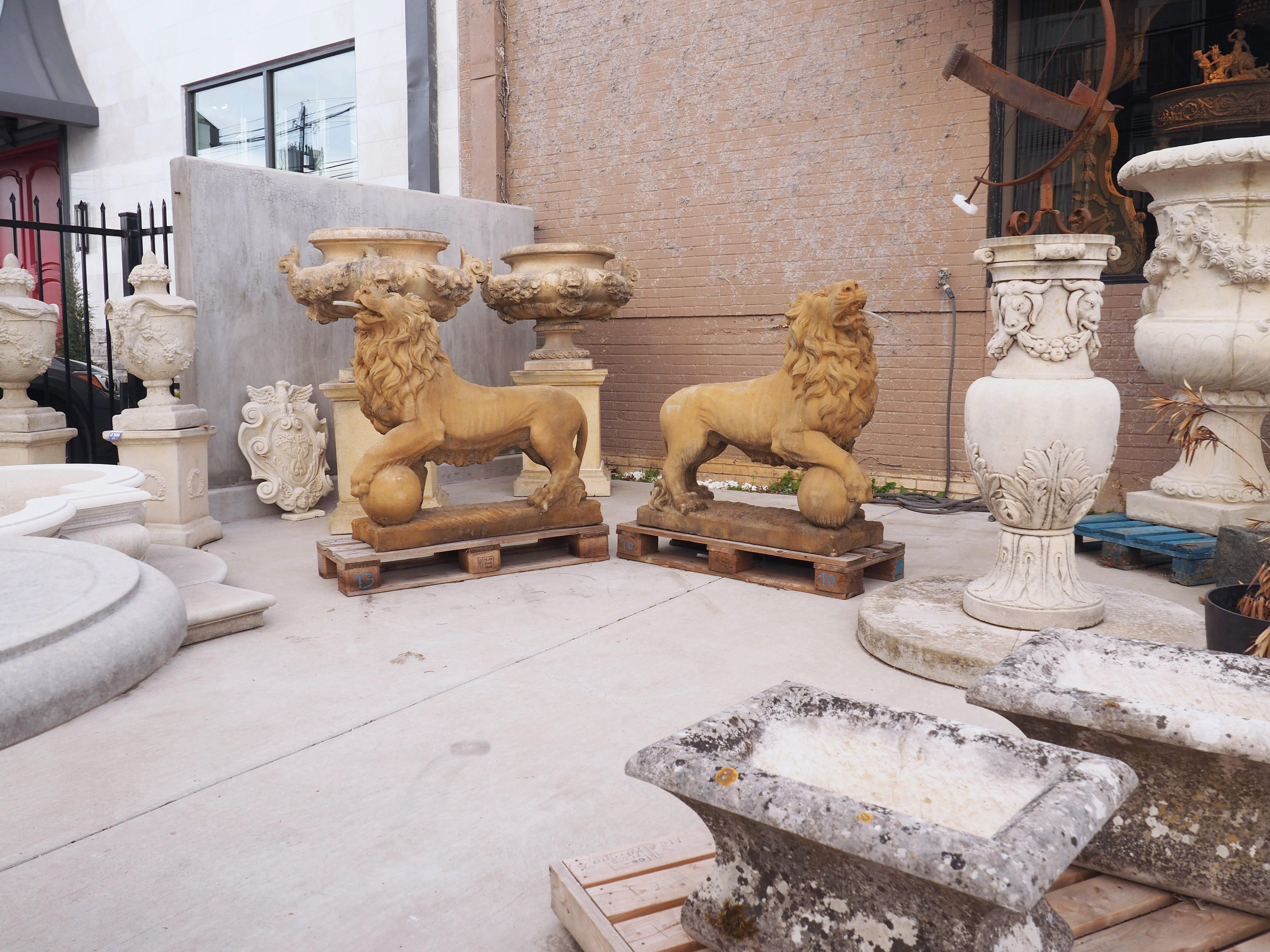 Pair of Large Cast Medici Lion Statues or Fountain Elements from France 12