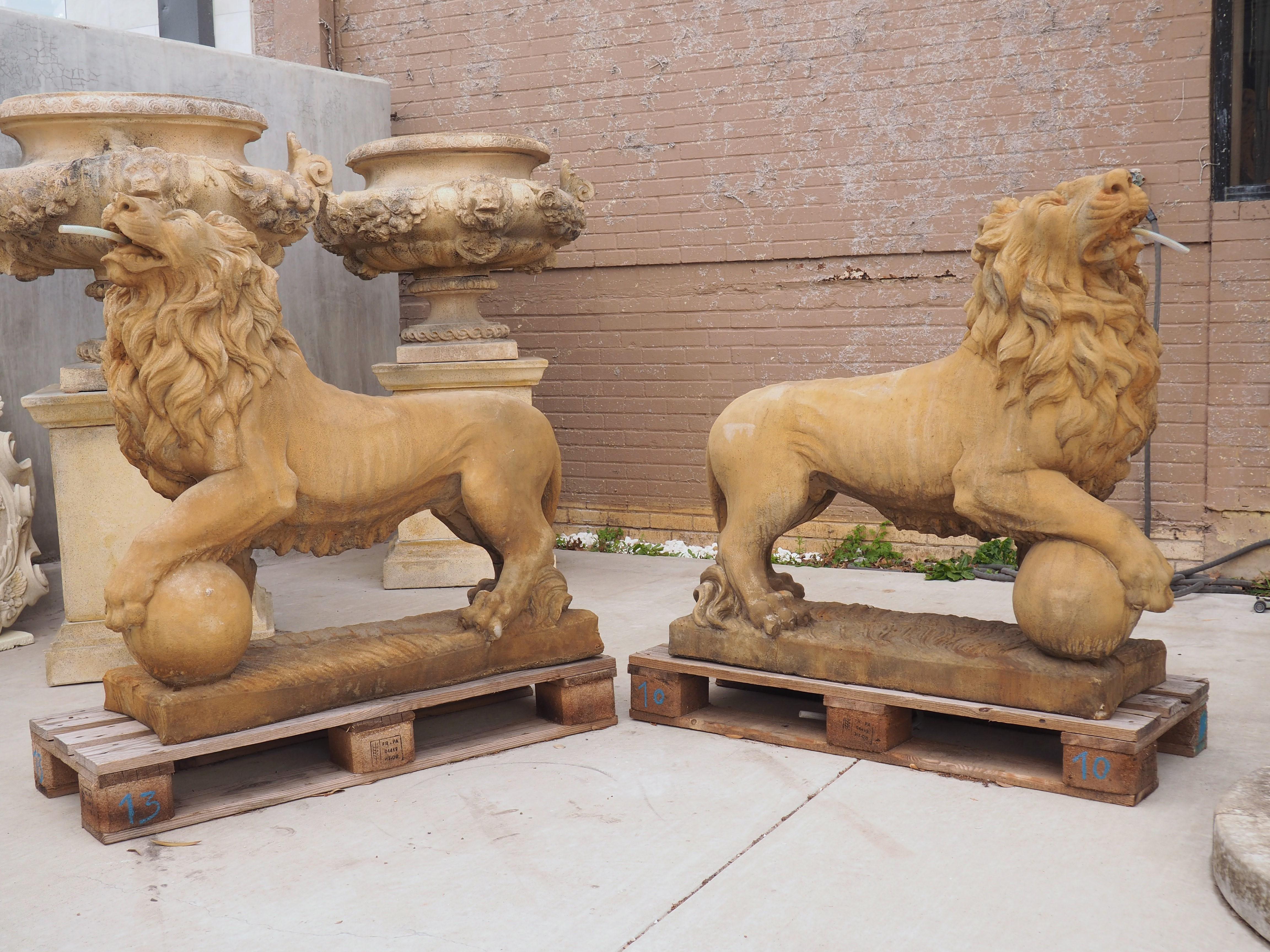 Pair of Large Cast Medici Lion Statues or Fountain Elements from France 13