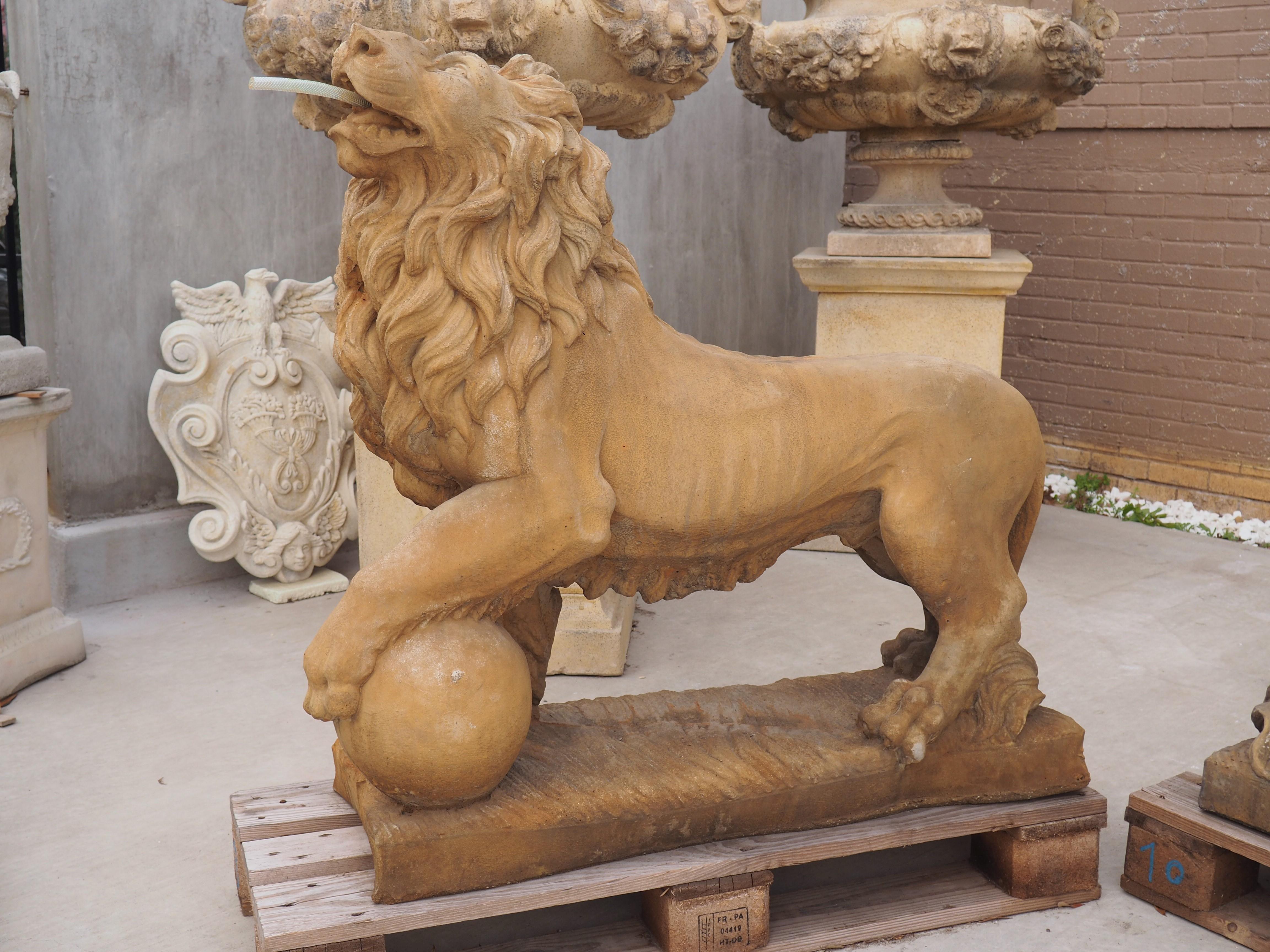 Pair of Large Cast Medici Lion Statues or Fountain Elements from France 14