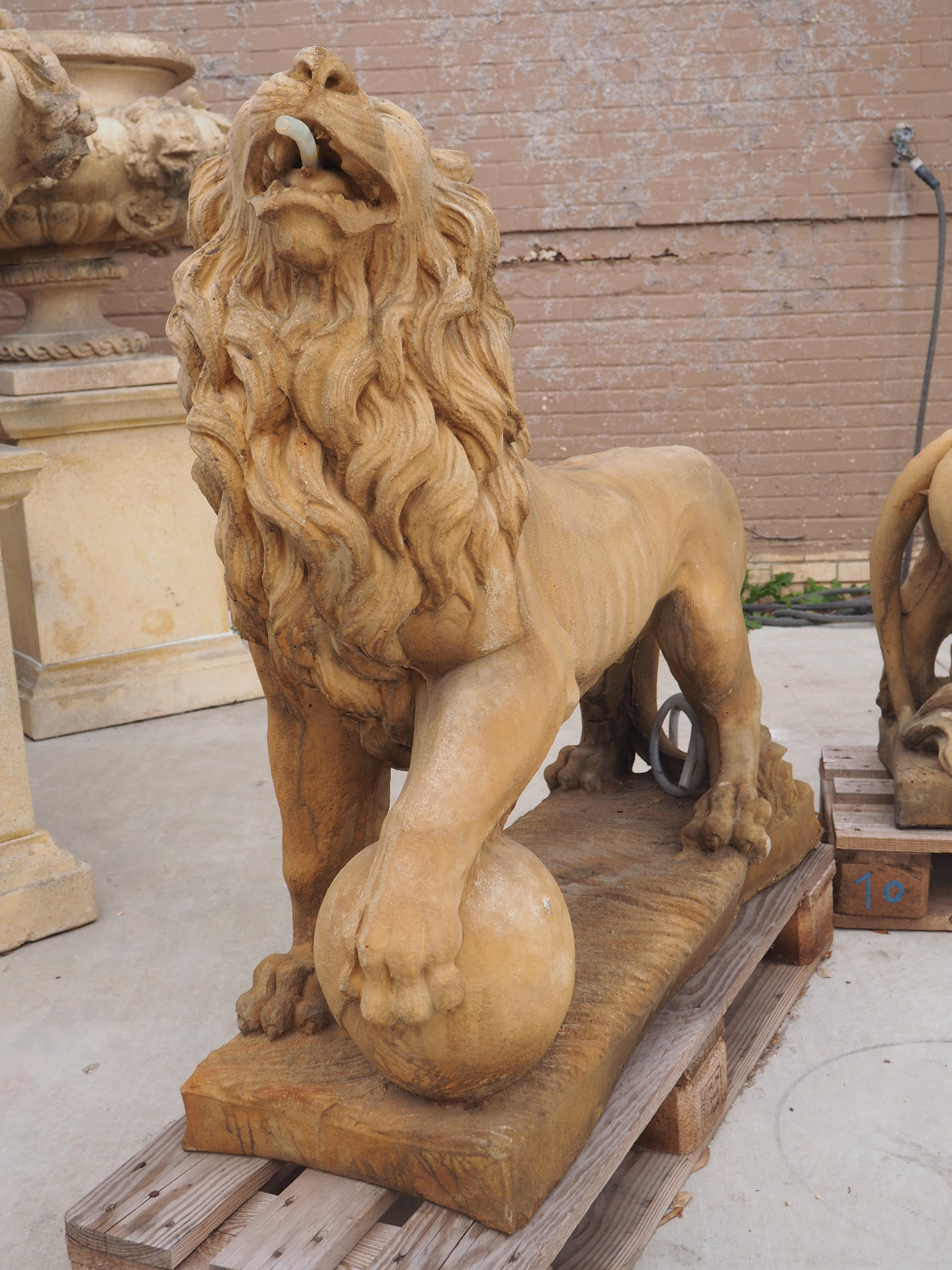 French Pair of Large Cast Medici Lion Statues or Fountain Elements from France