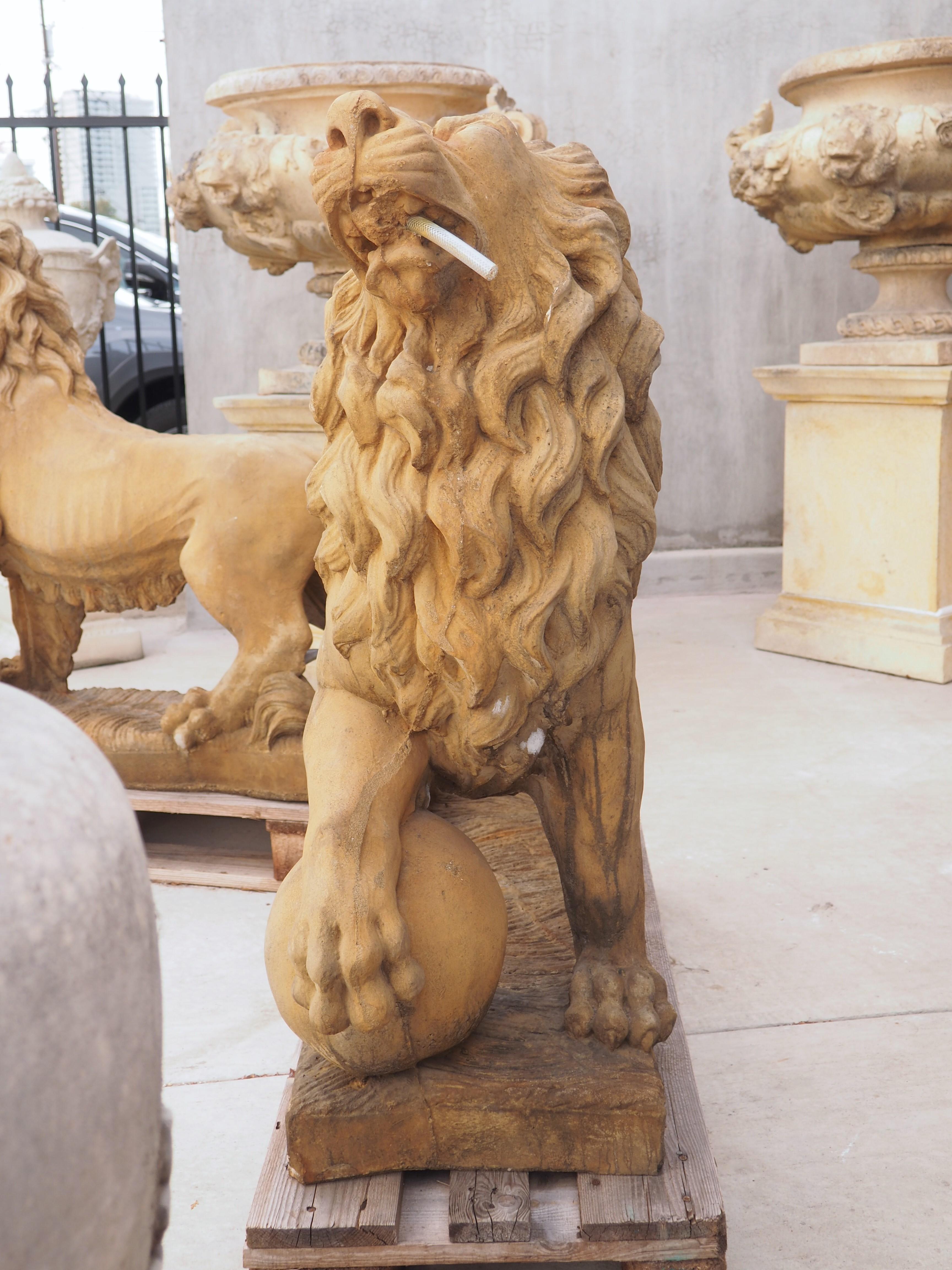 Pair of Large Cast Medici Lion Statues or Fountain Elements from France 2