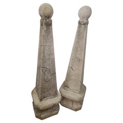 Pair of Large Cast Stone Garden Obelisks
