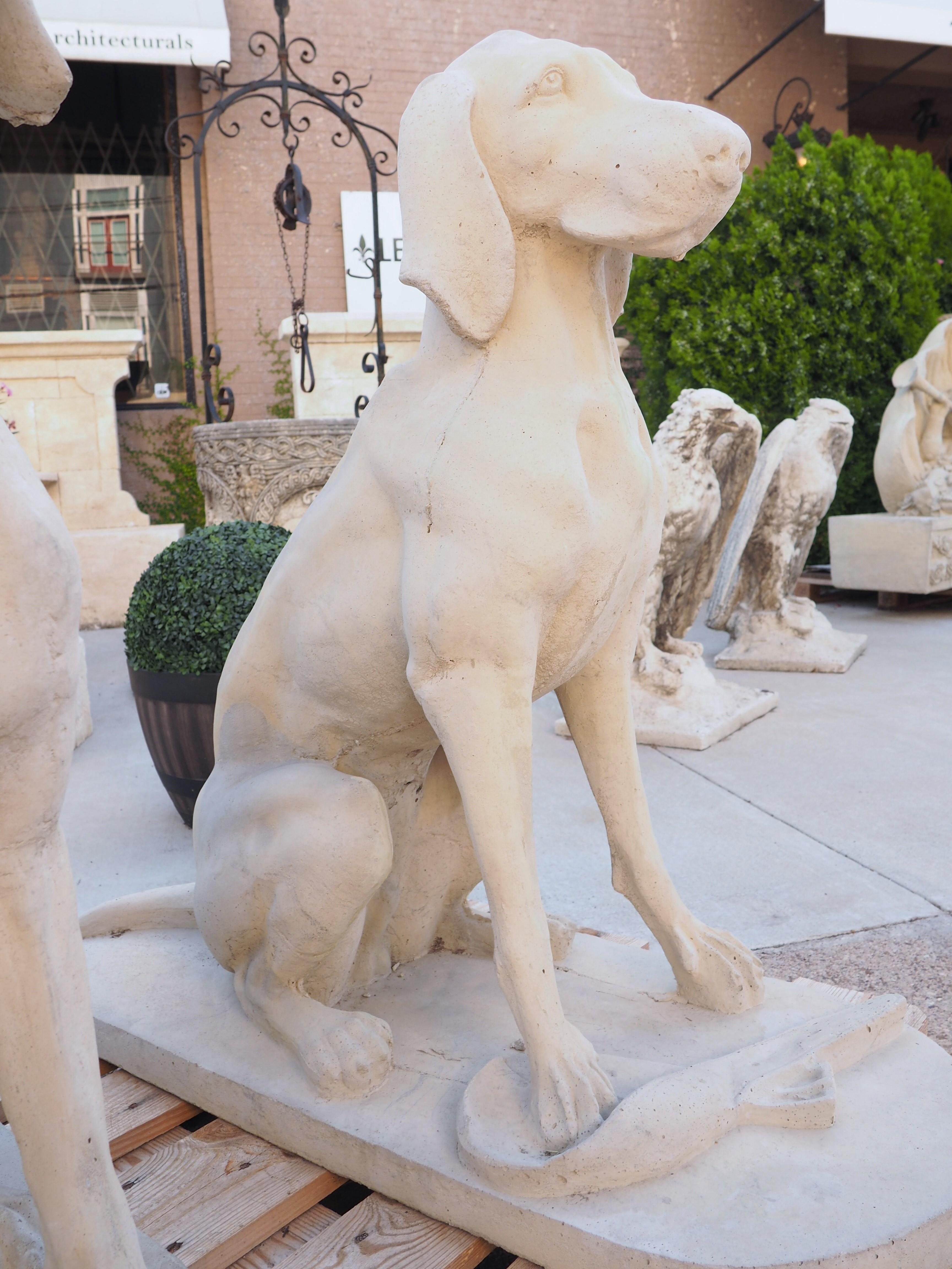Pair of Large Cast Stone Hunting Dogs from France 8