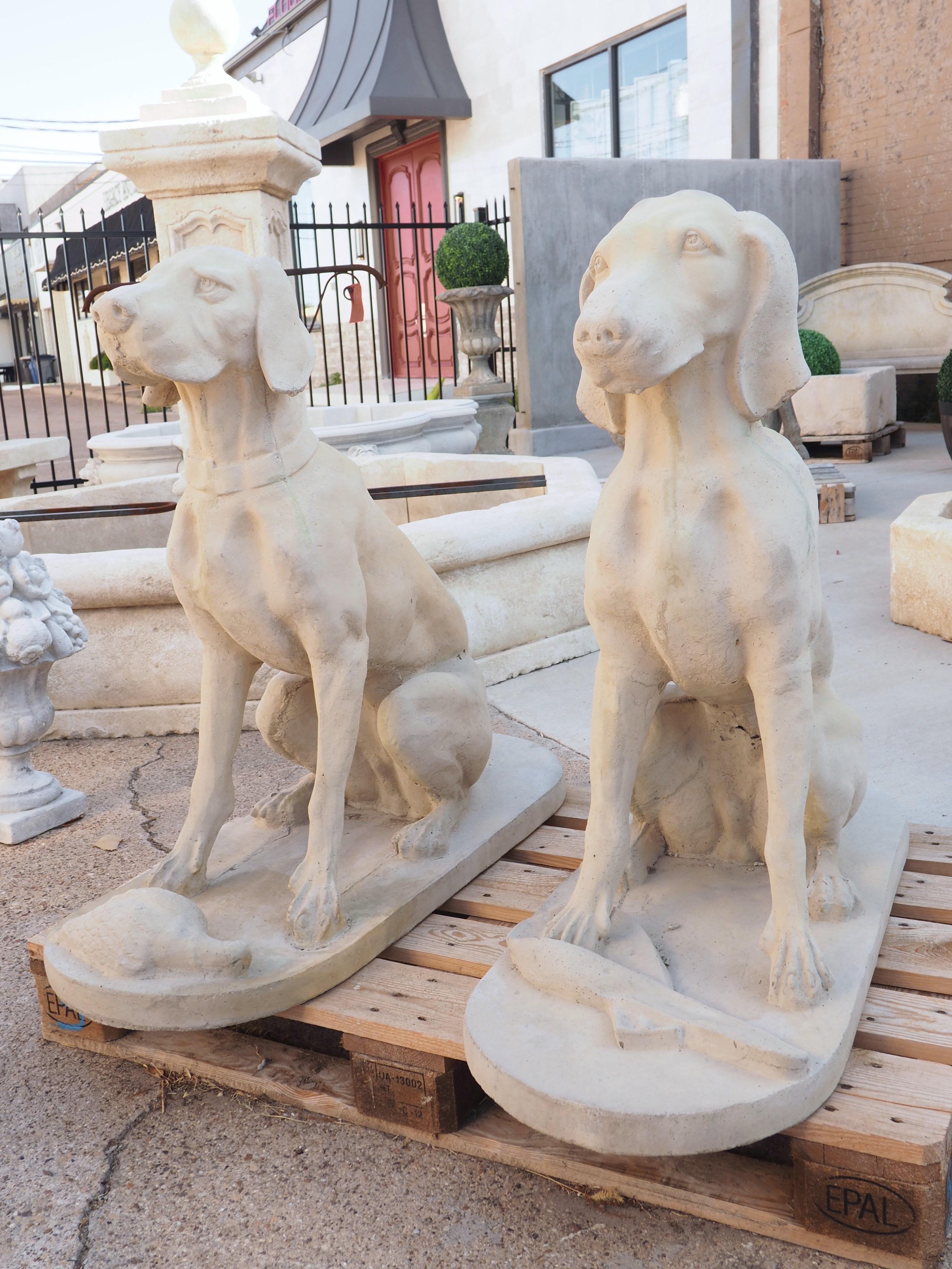 Pair of Large Cast Stone Hunting Dogs from France 10