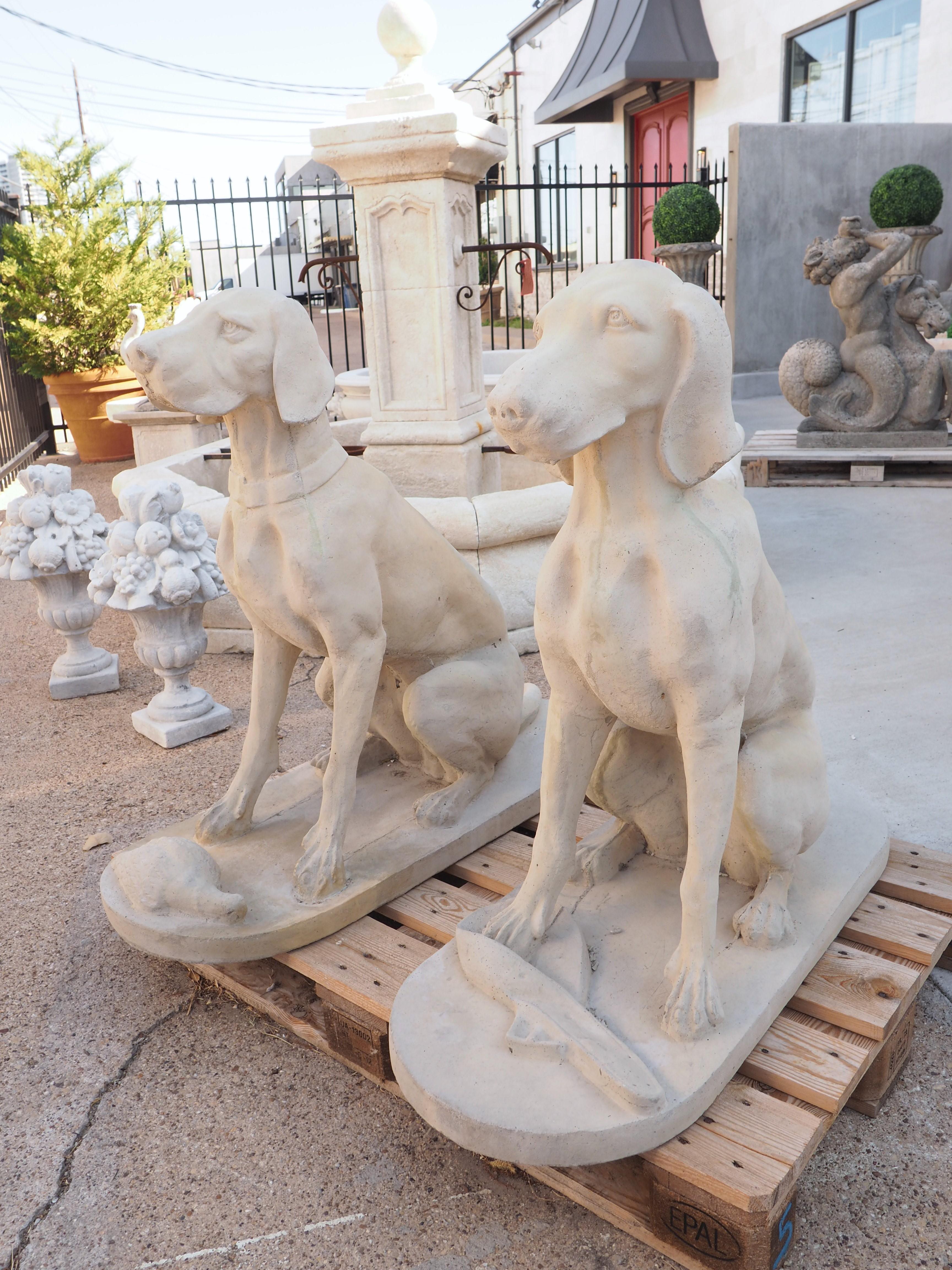 Pair of Large Cast Stone Hunting Dogs from France In Good Condition In Dallas, TX