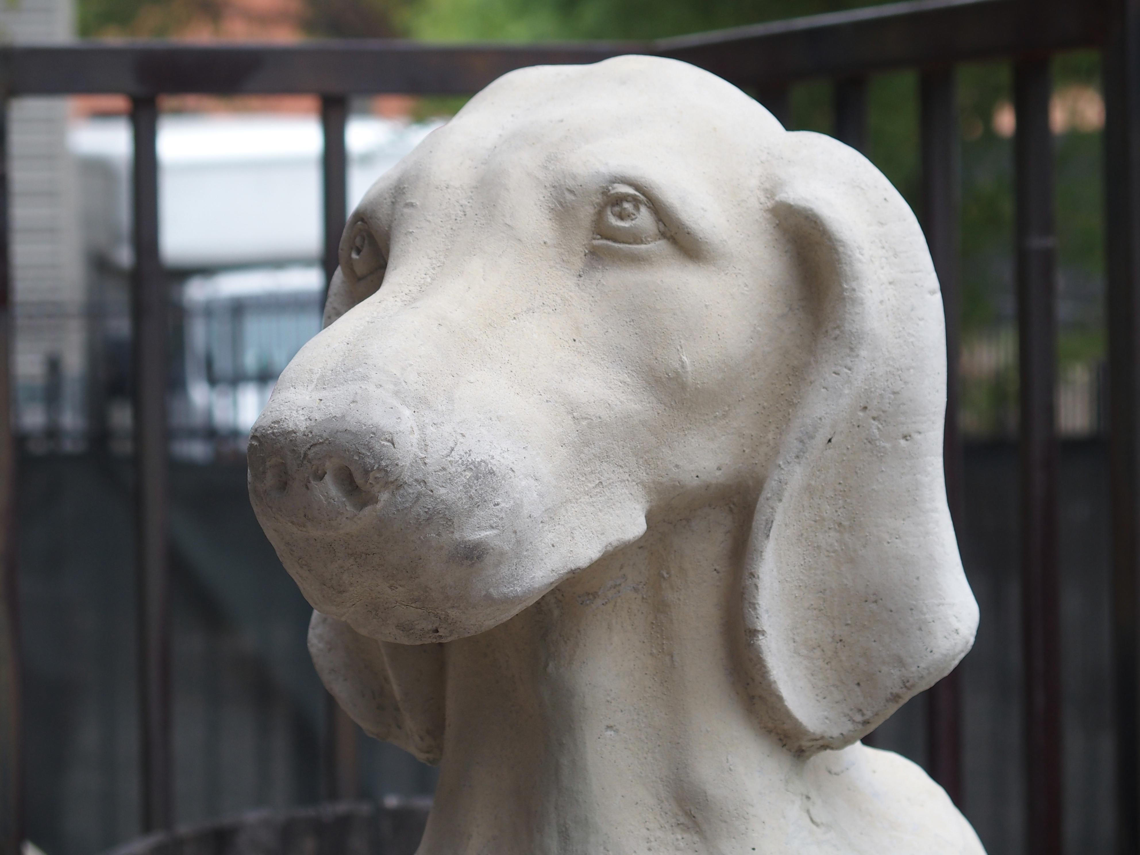 French Pair of Large Cast Stone Hunting Dogs from France