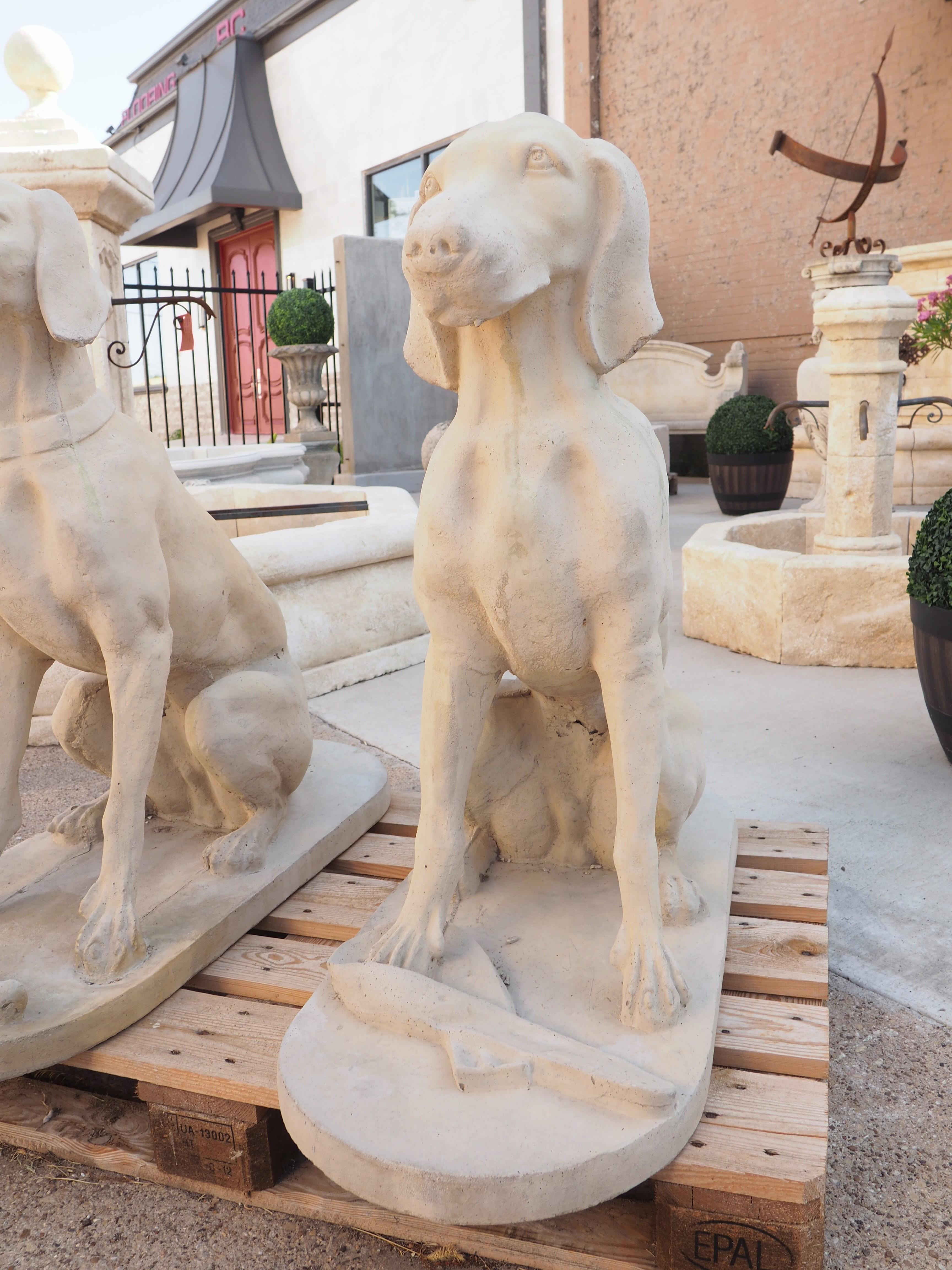 Pair of Large Cast Stone Hunting Dogs from France 1