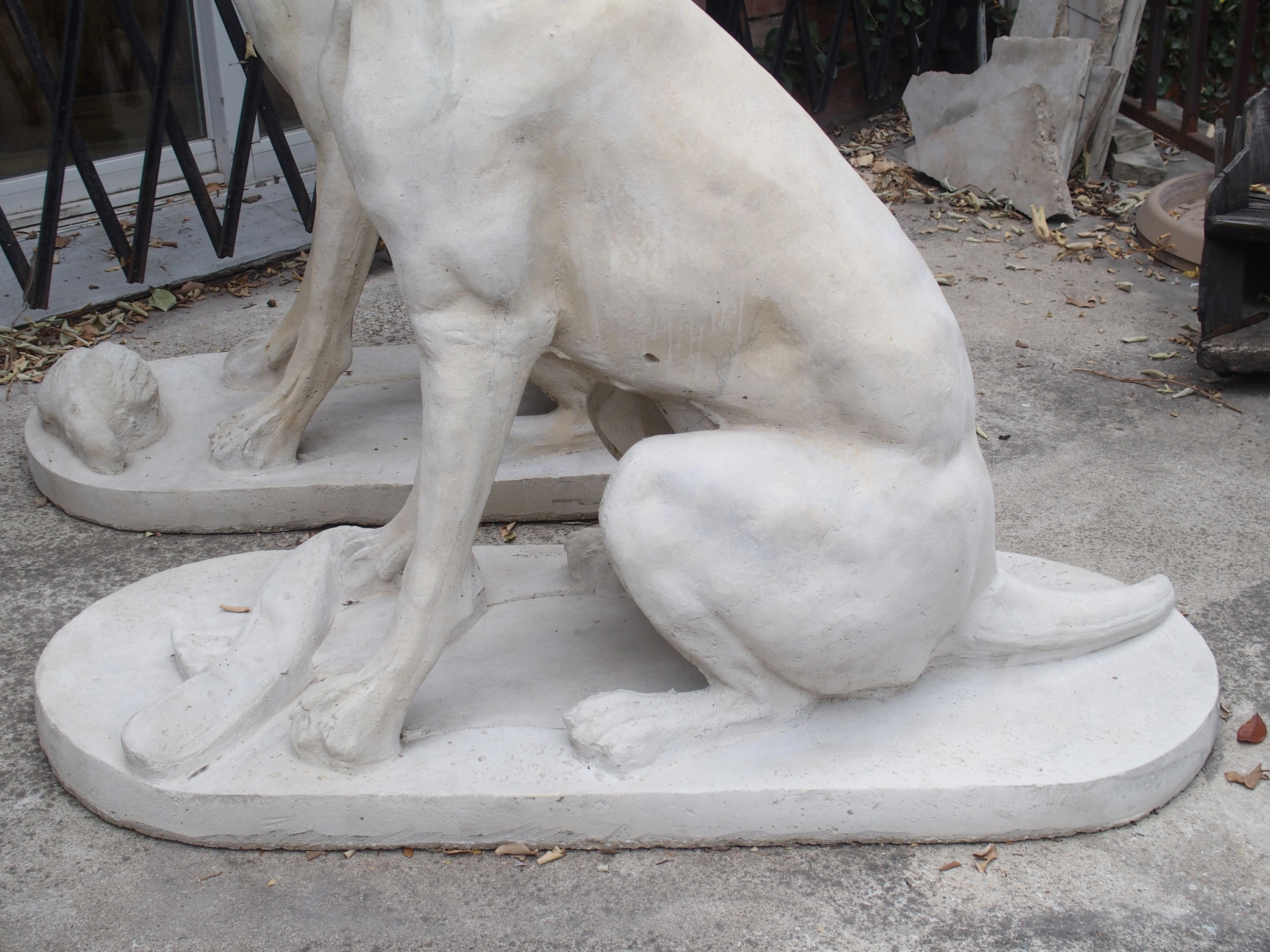 Pair of Large Cast Stone Hunting Dogs from France 2