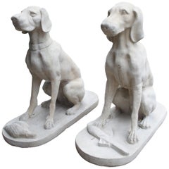 Pair of Large Cast Stone Hunting Dogs from France