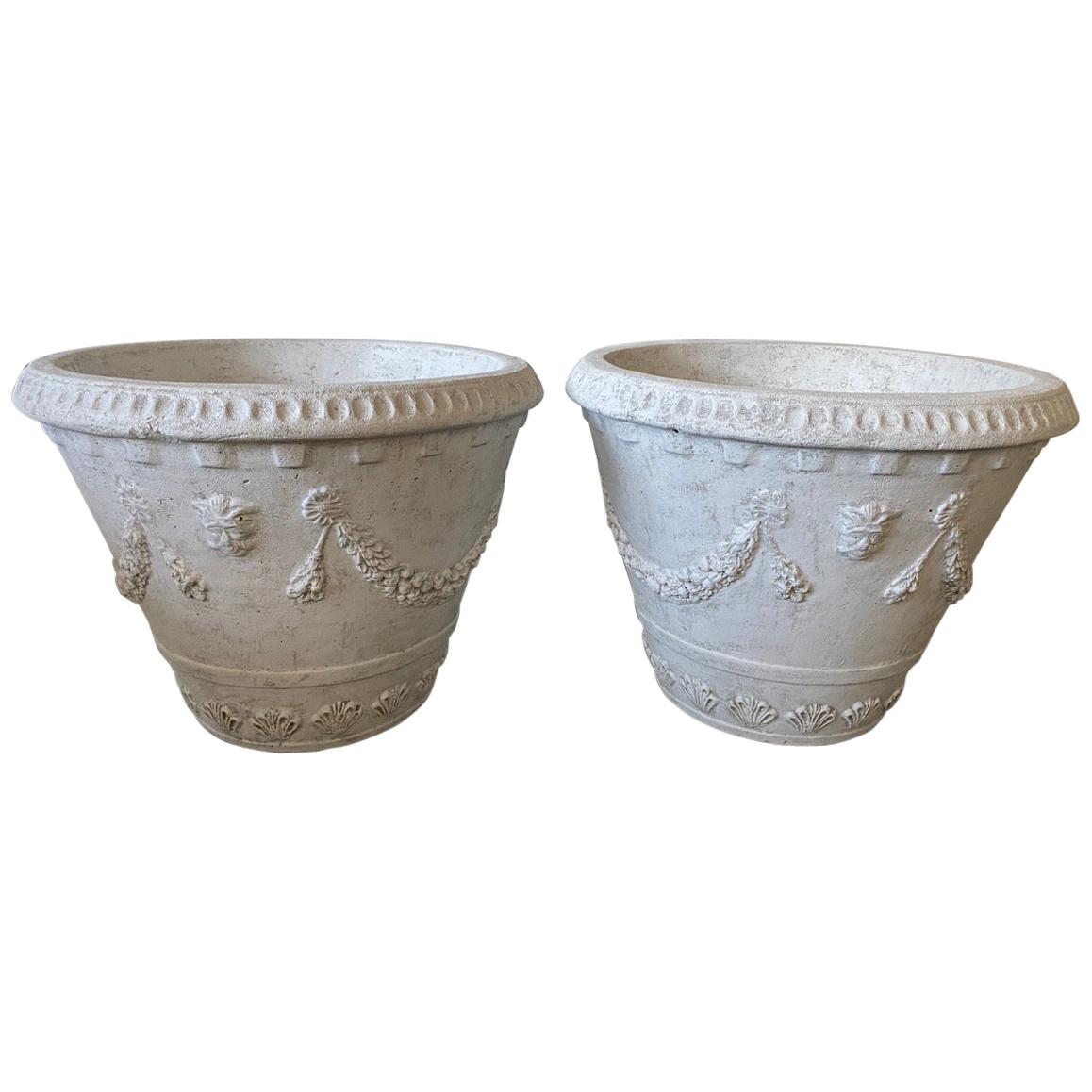 Pair of Large Cast Stone Neoclassical Style Garden Planters