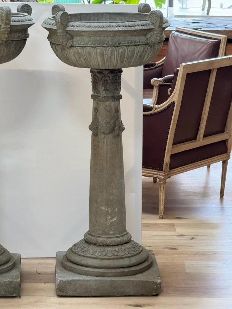 Unknown Pair of Large Cast Stone Urns For Sale