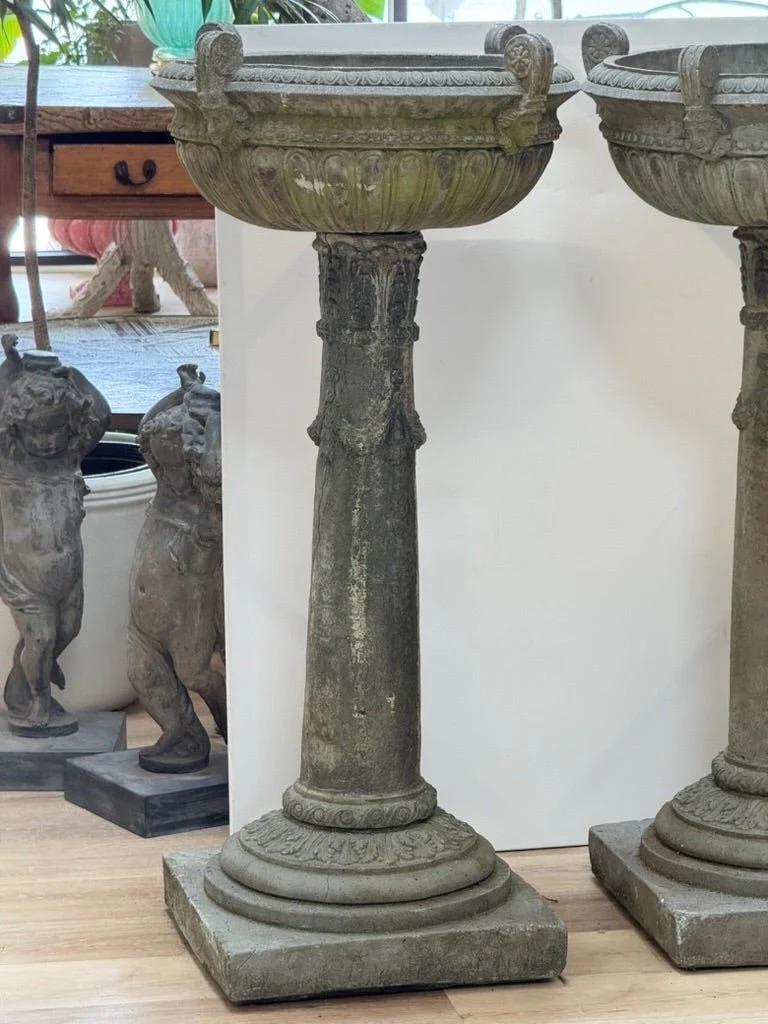 Pair of Large Cast Stone Urns In Good Condition For Sale In Charlottesville, VA