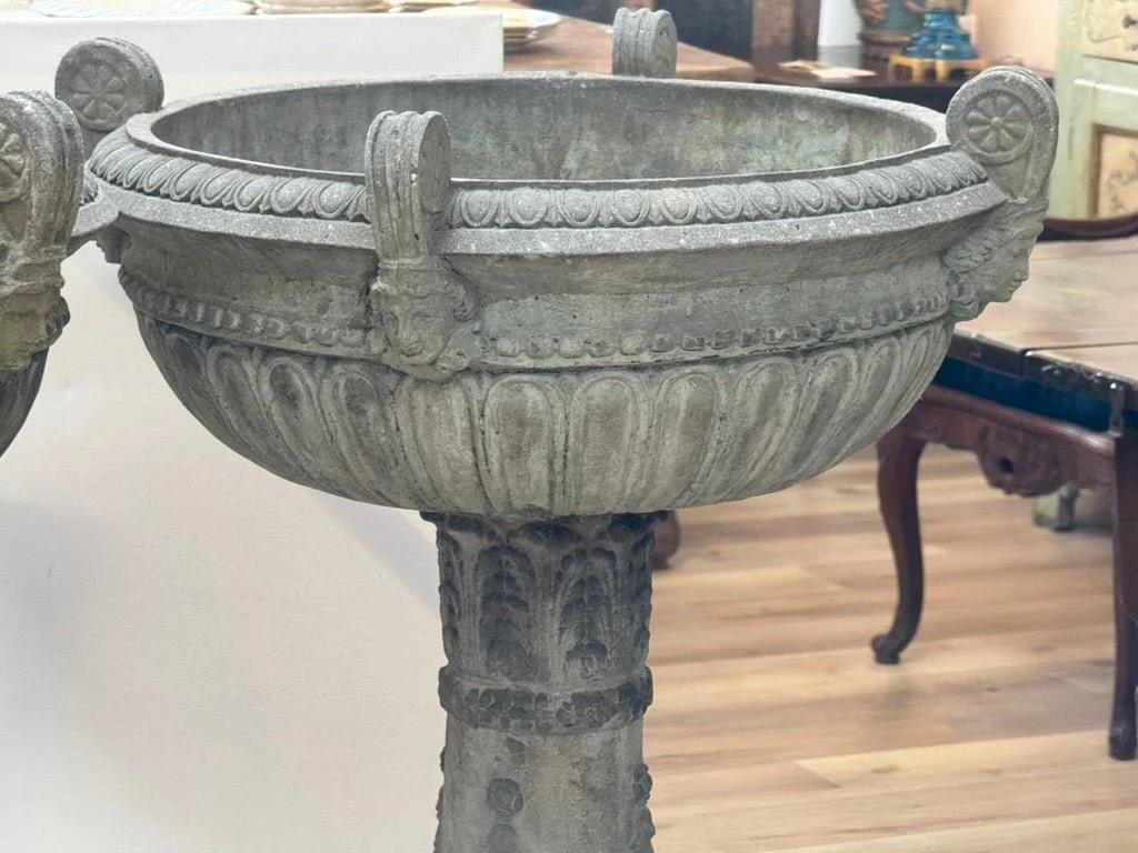 20th Century Pair of Large Cast Stone Urns For Sale