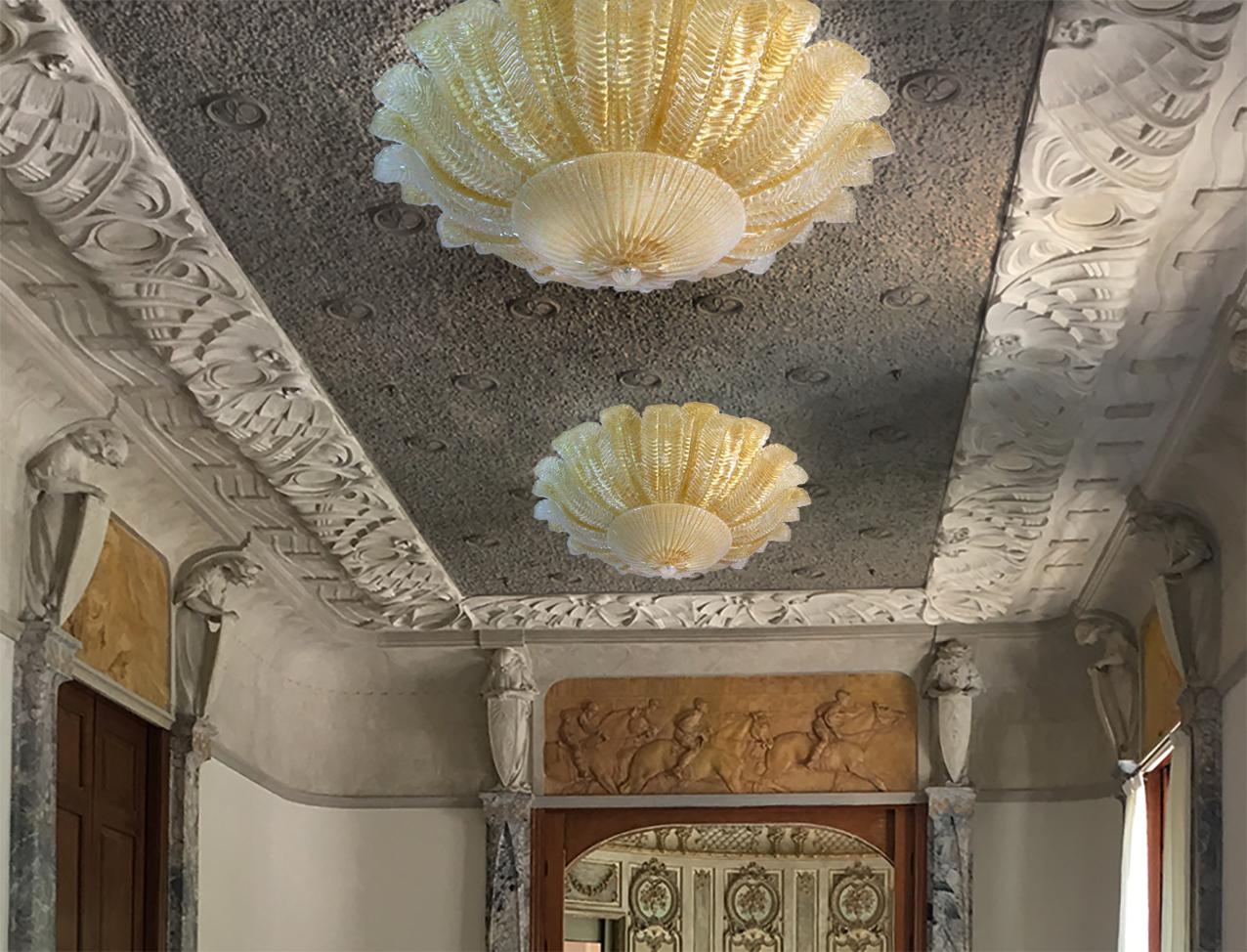 Pair of Large Ceiling Leaves Barovier & Toso Style, Murano, 1980s For Sale 2