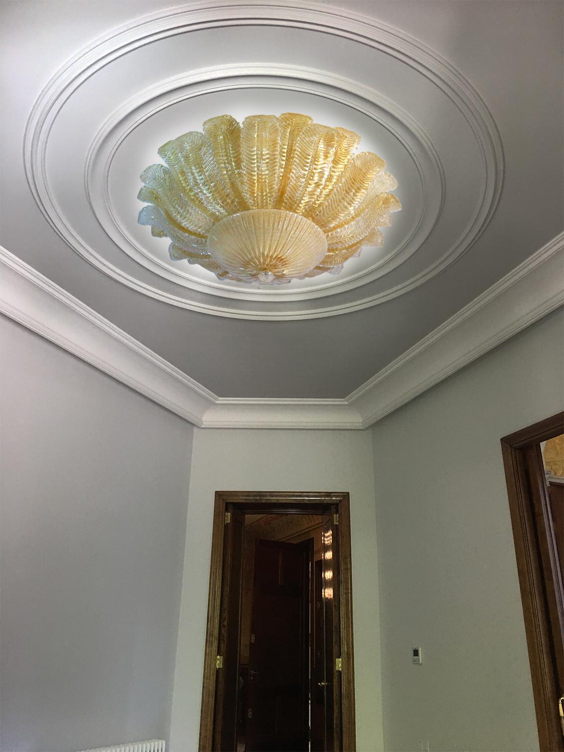 Pair of Large Ceiling Leaves Barovier & Toso Style, Murano, 1980s For Sale 6