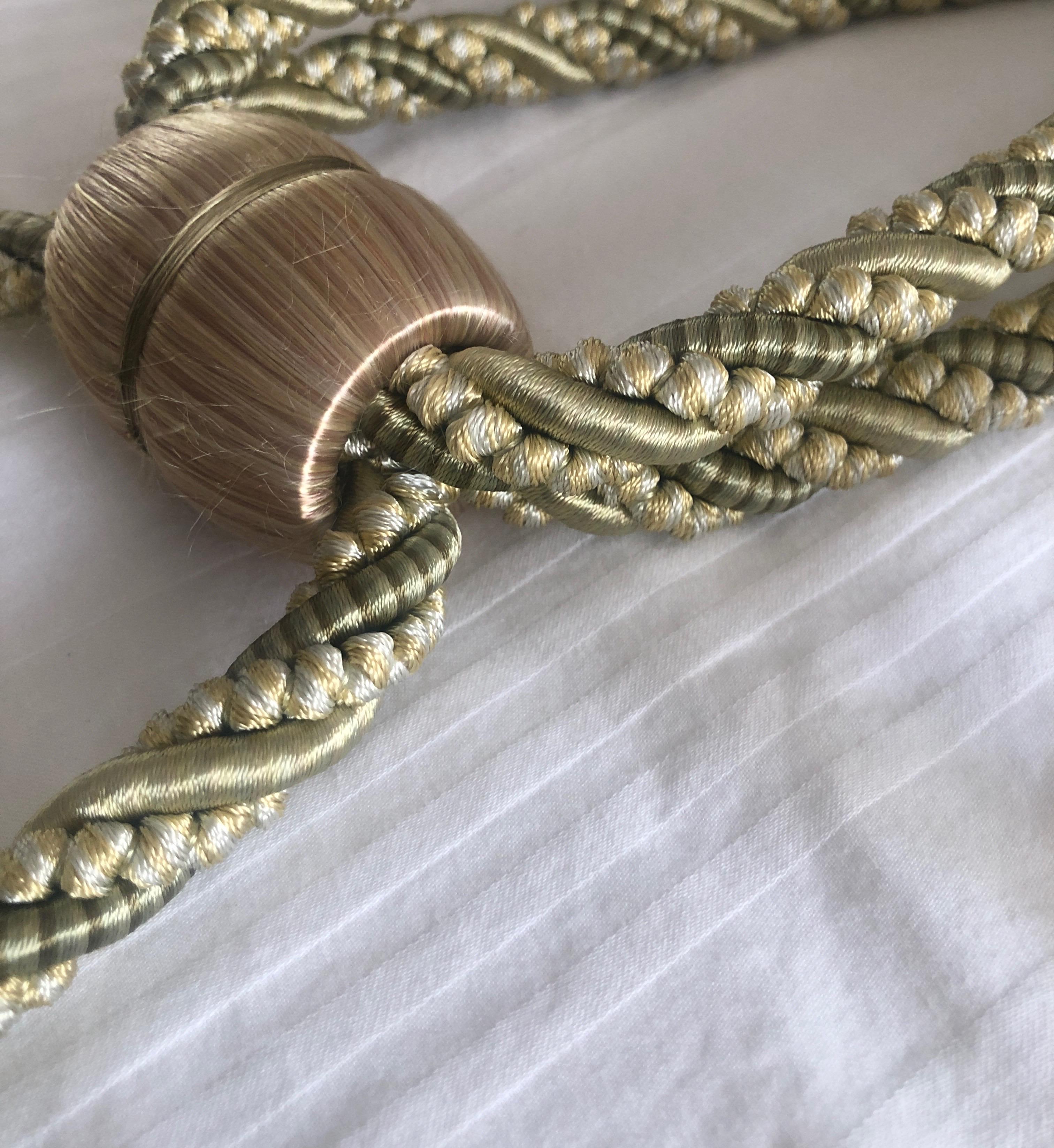 Hand-Crafted Pair of Large Celadon Green Silk Tassels Curtains Tiebacks