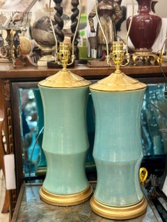 Pair of Large Celadon Lamps