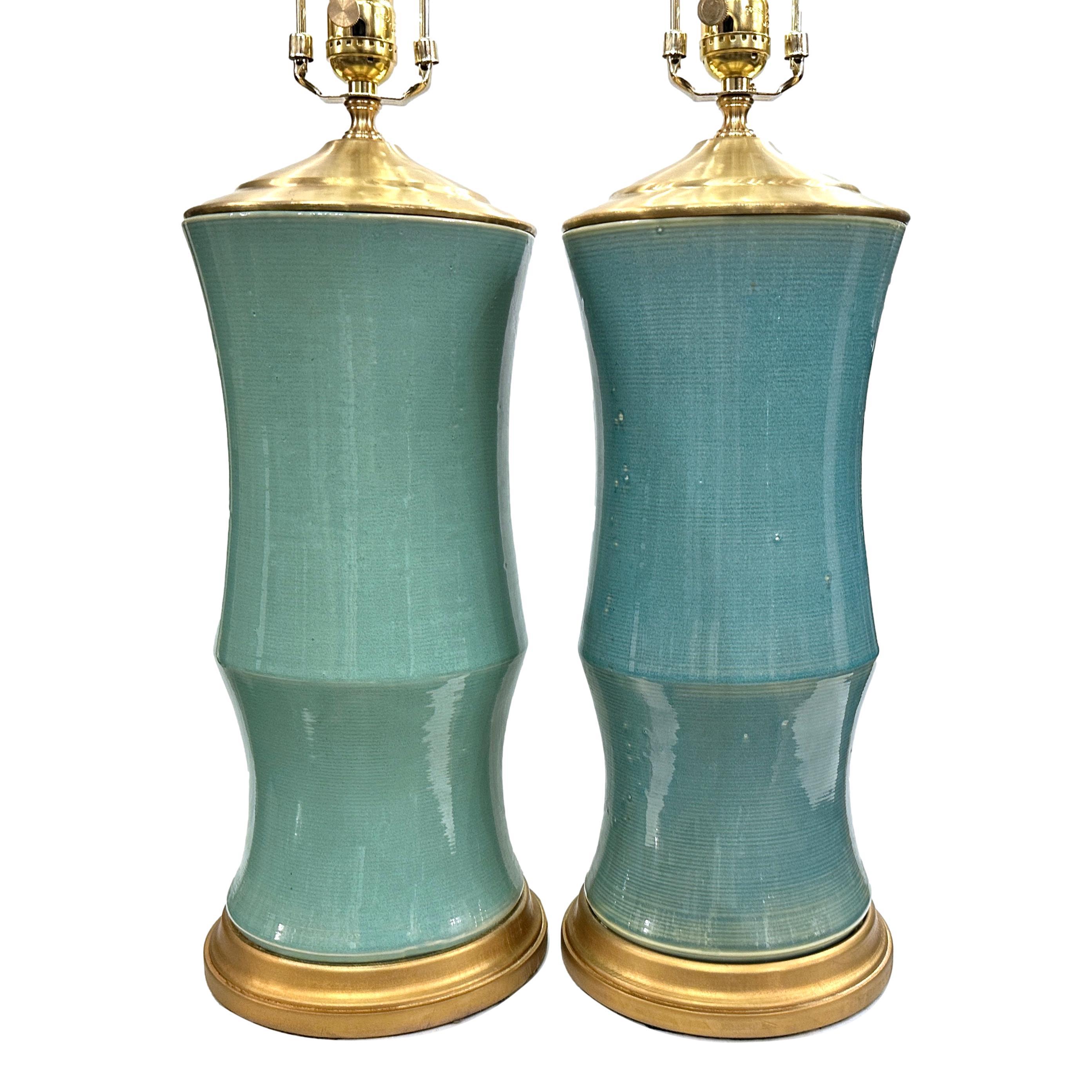 Chinese Pair of Large Celadon Lamps For Sale