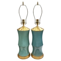 Vintage Pair of Large Celadon Lamps