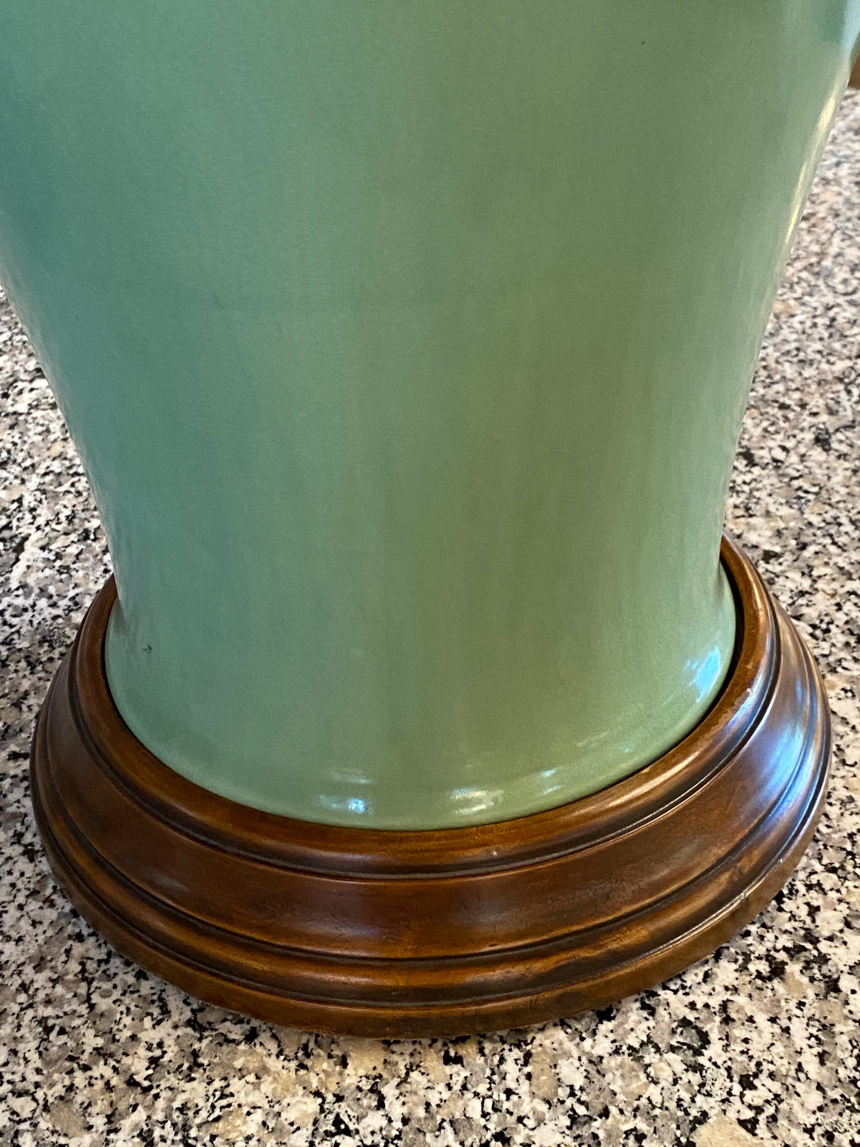 Pair of large Celadon Pottery Urns with Wooden Lids 3