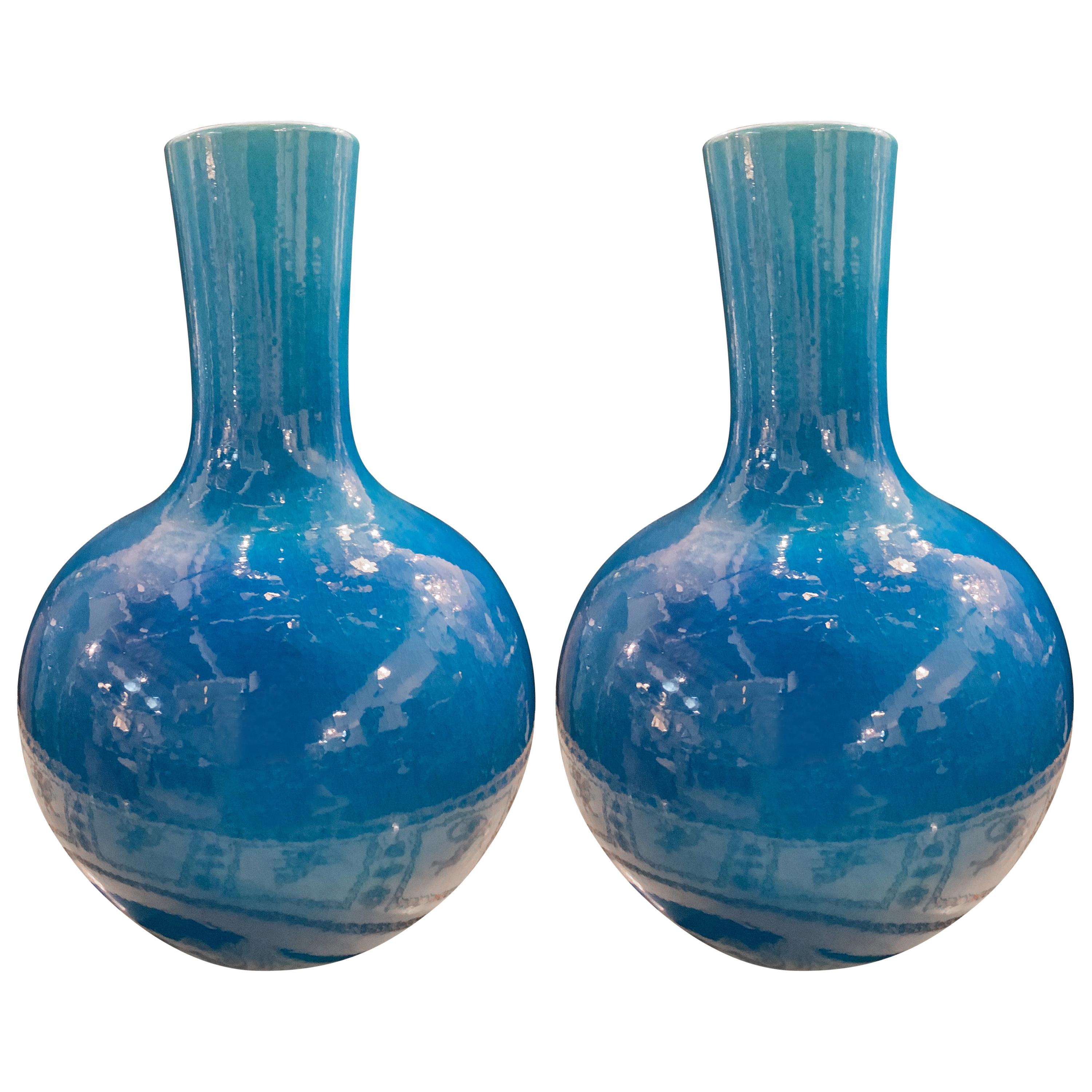Pair of Large Celeste Blue Chinese Vases at 1stDibs