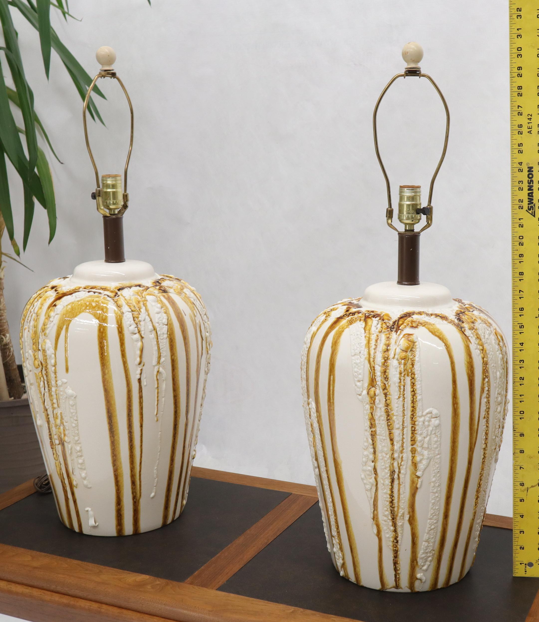 Mid-Century Modern Pair of Large Ceramic Art Pottery Bases Decorative Caramel Glaze For Sale