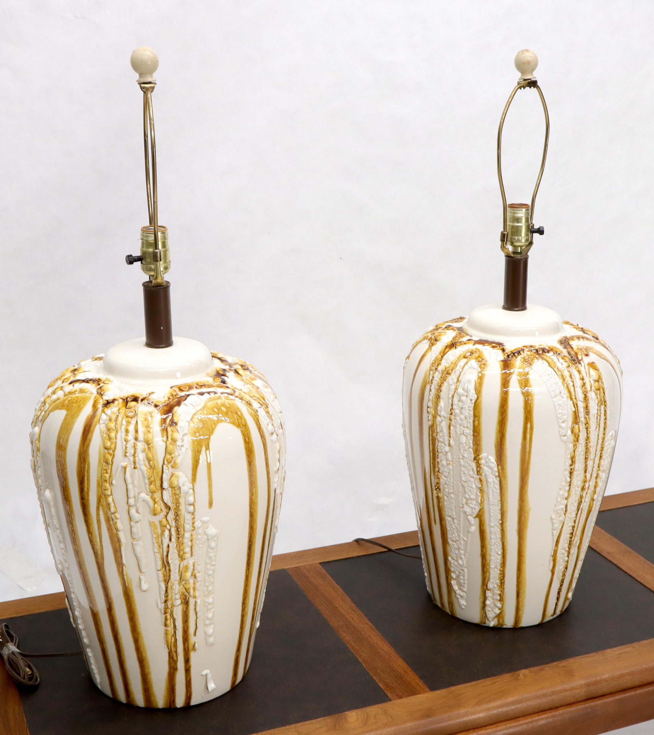 American Pair of Large Ceramic Art Pottery Bases Decorative Caramel Glaze For Sale