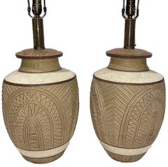 Pair of Large Ceramic Cream Colored Lamps