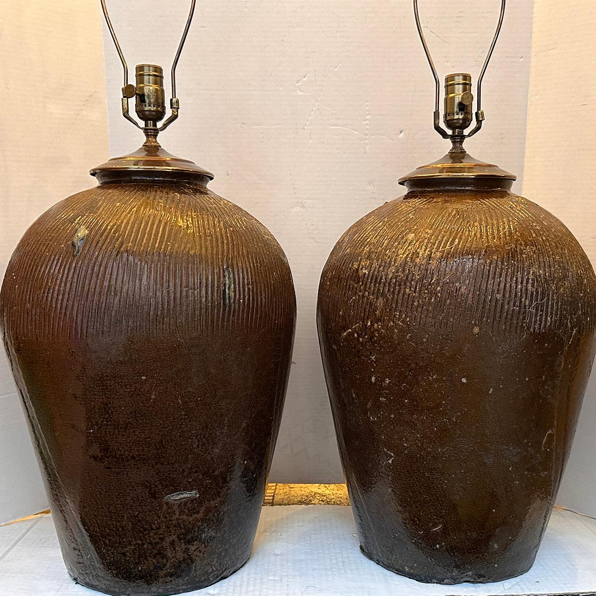 Pair of Large Ceramic Lamps For Sale 1