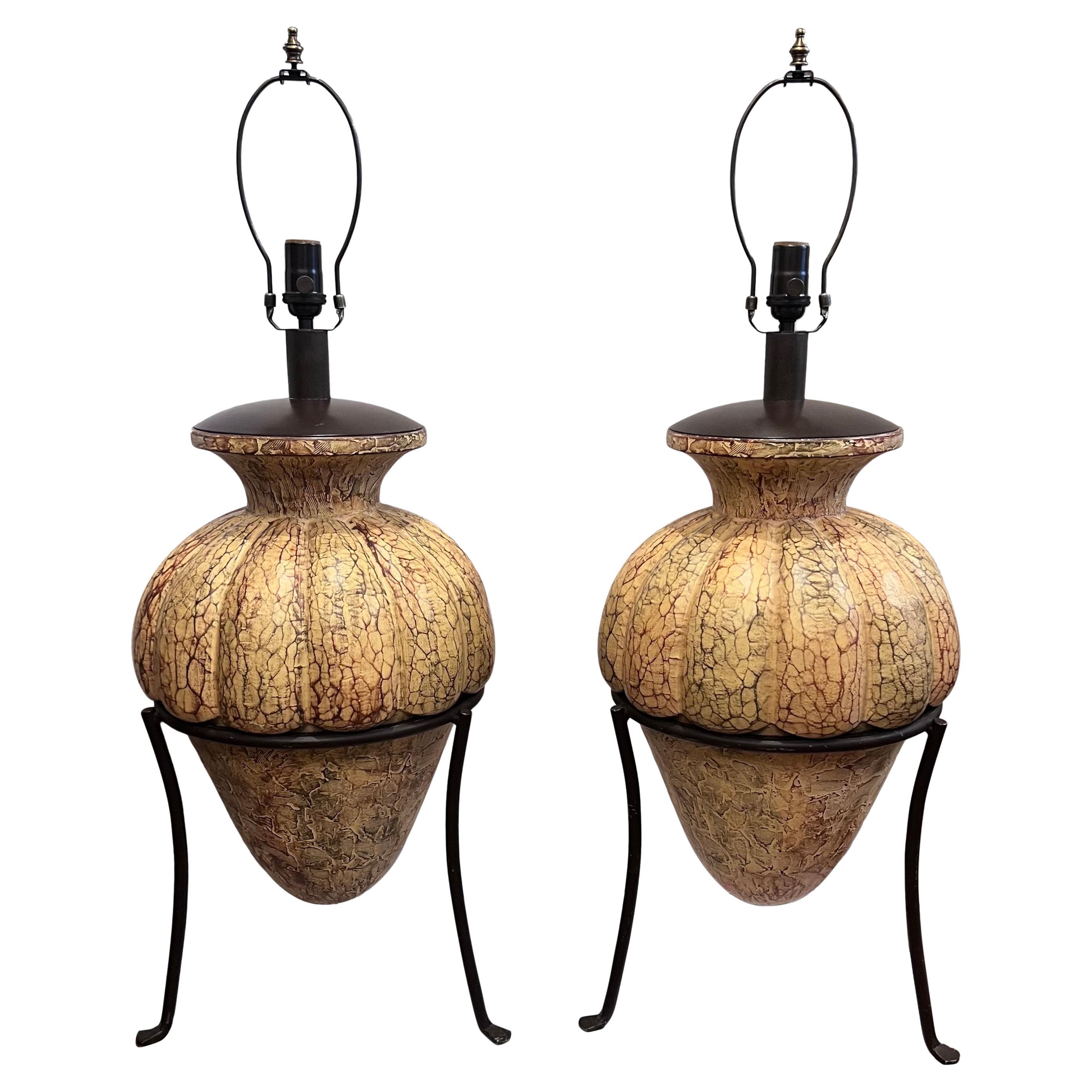 Pair of Large Ceramic Lamps For Sale