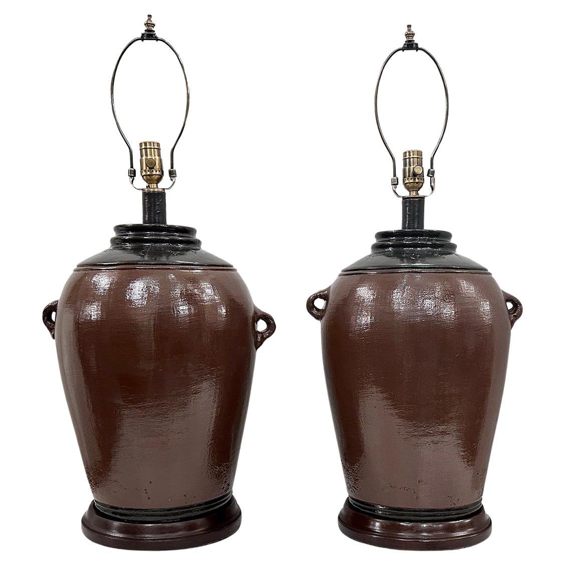 Paire de grandes lampes en céramique en vente