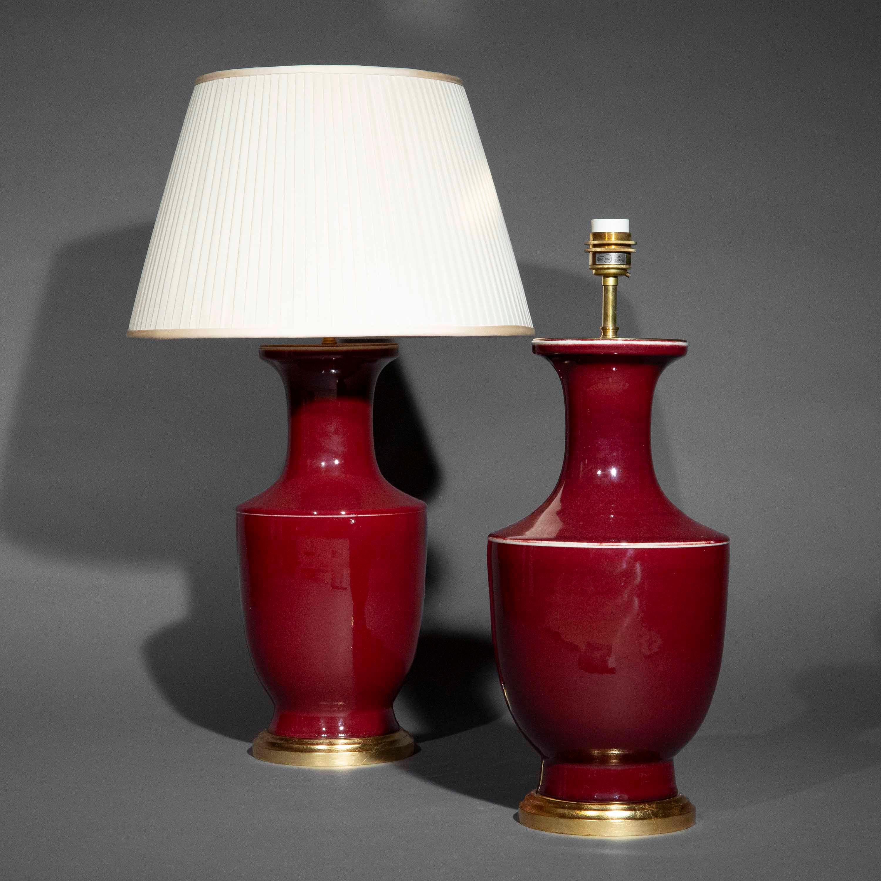 Paar große Sang de Boeuf Vasenlampen aus Keramik (Europäisch) im Angebot