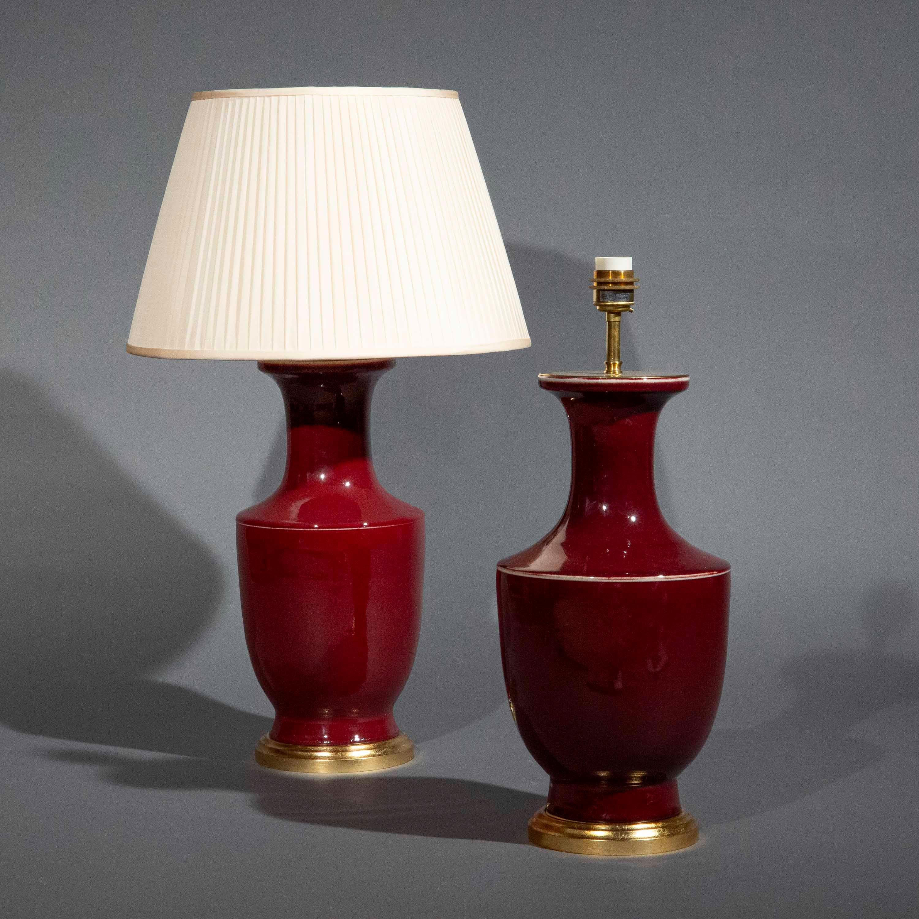 Paar große Sang de Boeuf Vasenlampen aus Keramik im Angebot 3