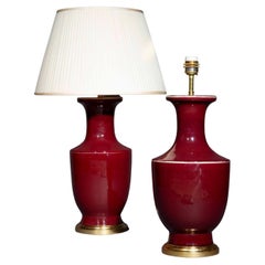 Paire de grands vases-lampes en céramique Sang de Boeuf