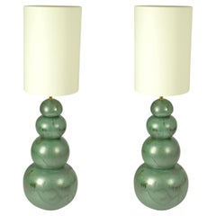 Vintage Pair of Large Ceramic Seagreen Floor Lamps attributed to Kaiser