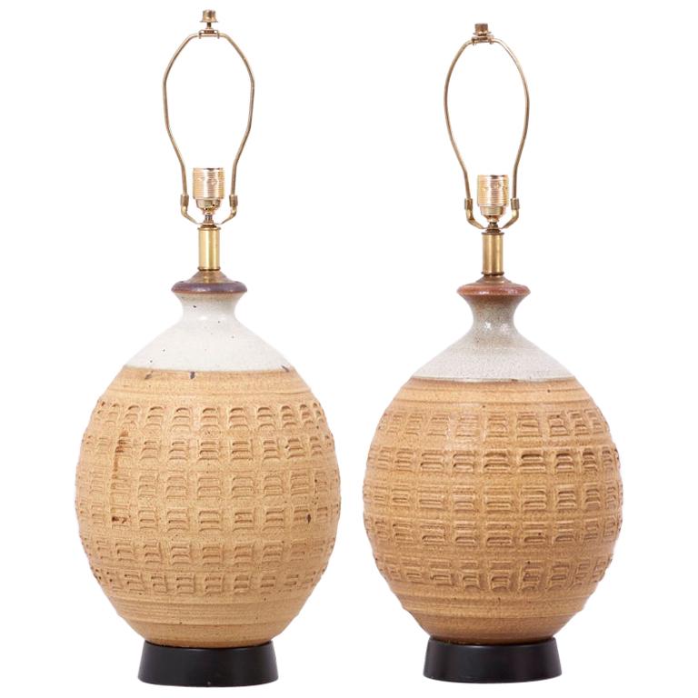 Pair of Large Ceramic Table Lamps by Bob Kinzie, USA, 1960s