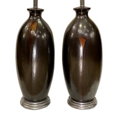 Paire de grandes lampes de table en céramique