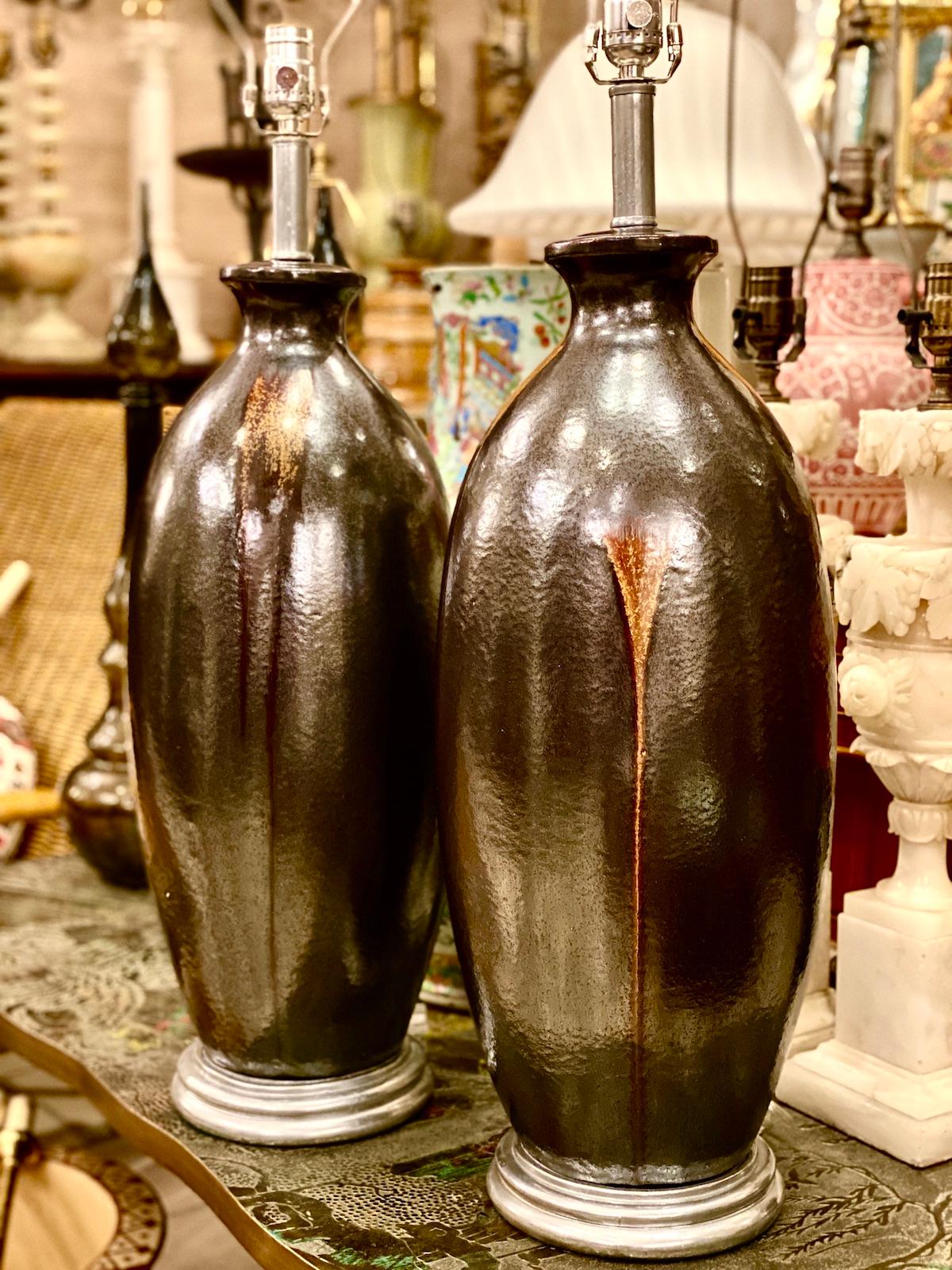 Mid-20th Century Pair of Large Ceramic Table Lamps For Sale