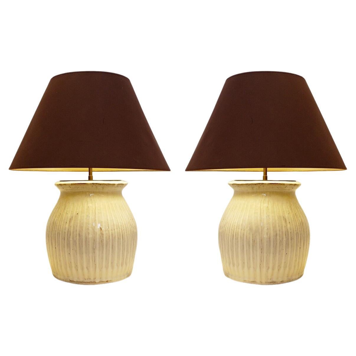 Coppia di grandi lampade da tavolo in ceramica