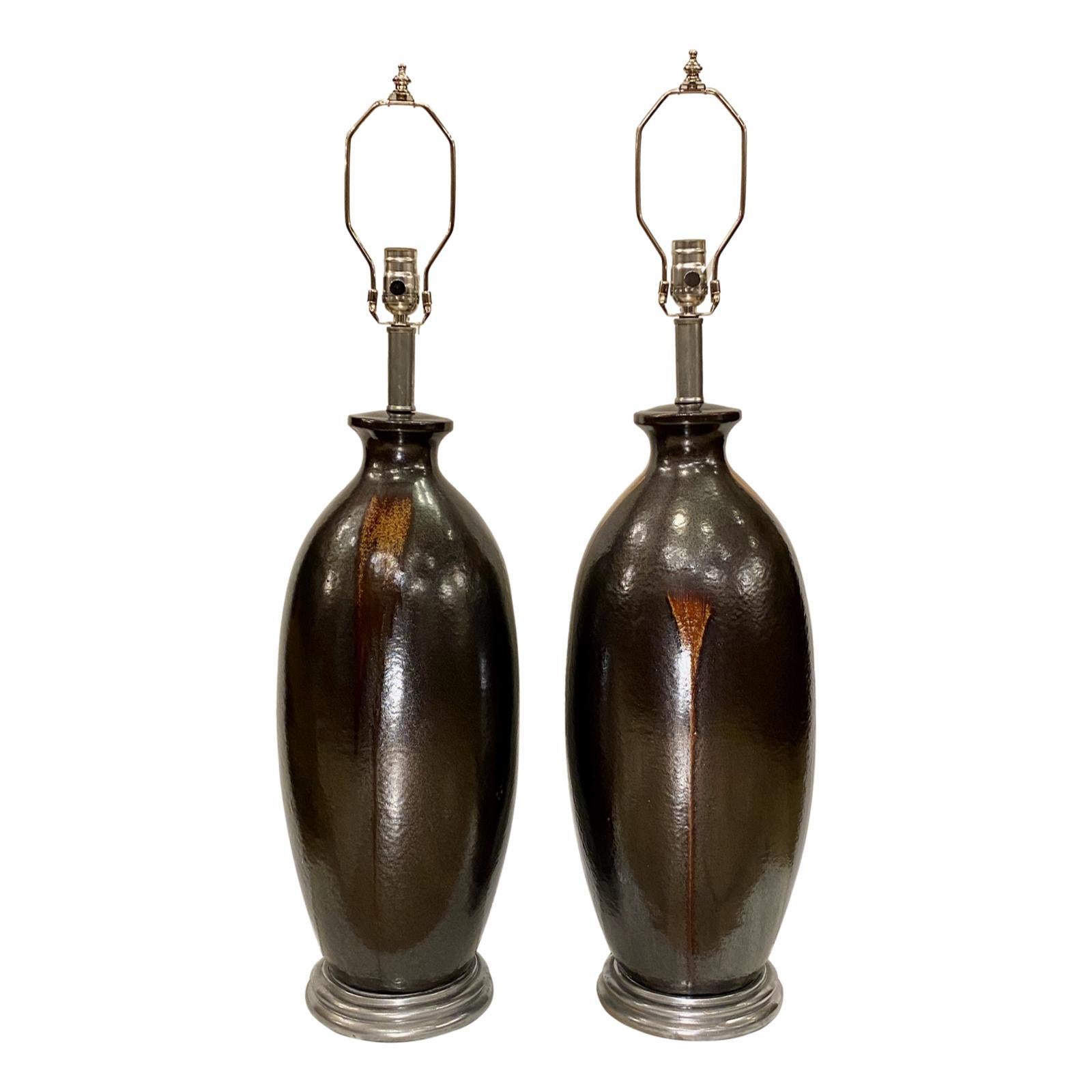 Pair of Large Ceramic Table Lamps For Sale